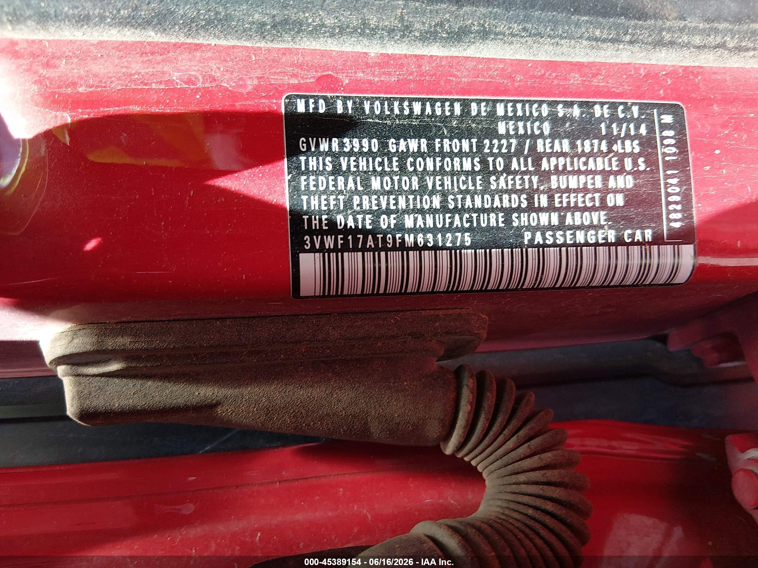 2015 Volkswagen Beetle 1.8t Fleet Edition Red vin: 3VWF17AT9FM631275