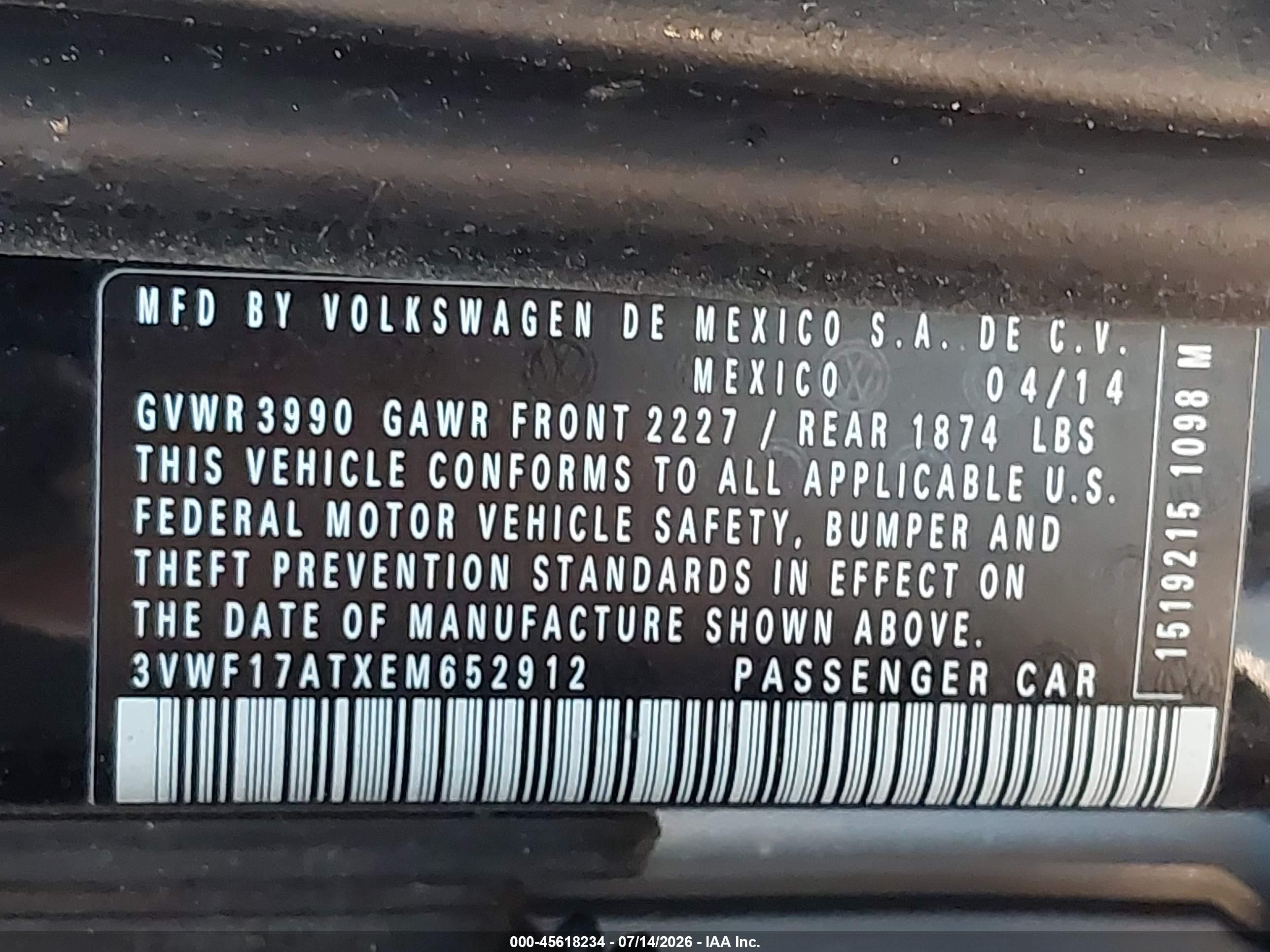2014 Volkswagen Beetle 1.8t Entry Черный vin: 3VWF17ATXEM652912