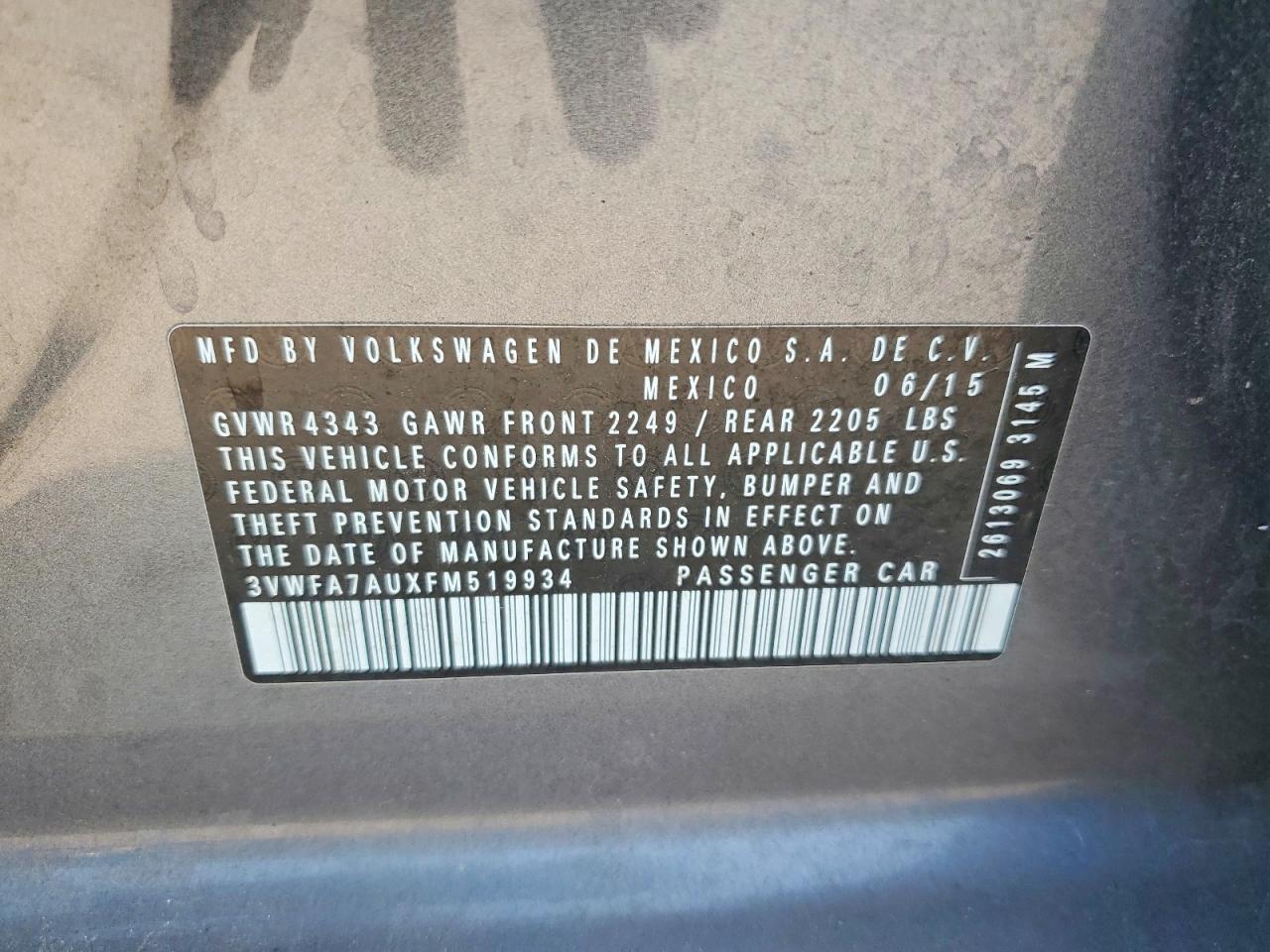 2015 Volkswagen Golf Sportwagen Tdi S Gray vin: 3VWFA7AUXFM519934