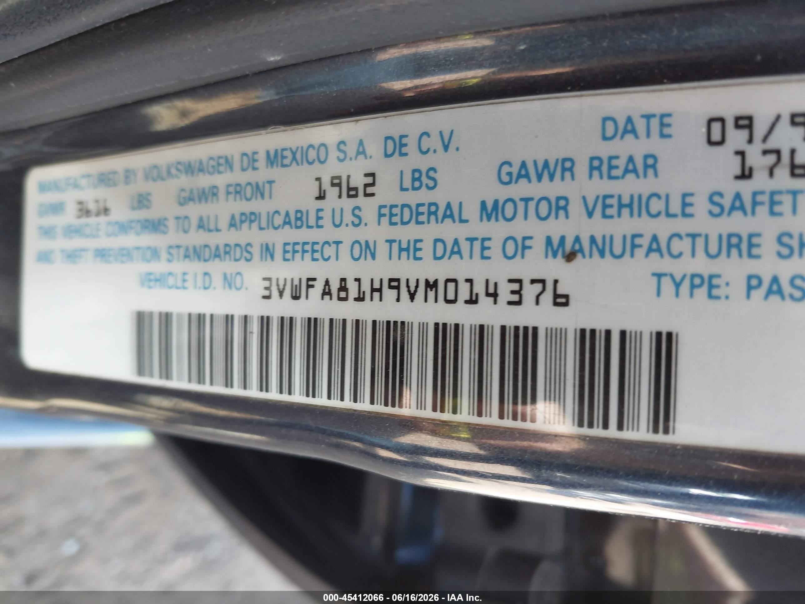 1997 Volkswagen Golf Gl Blue vin: 3VWFA81H9VM014376