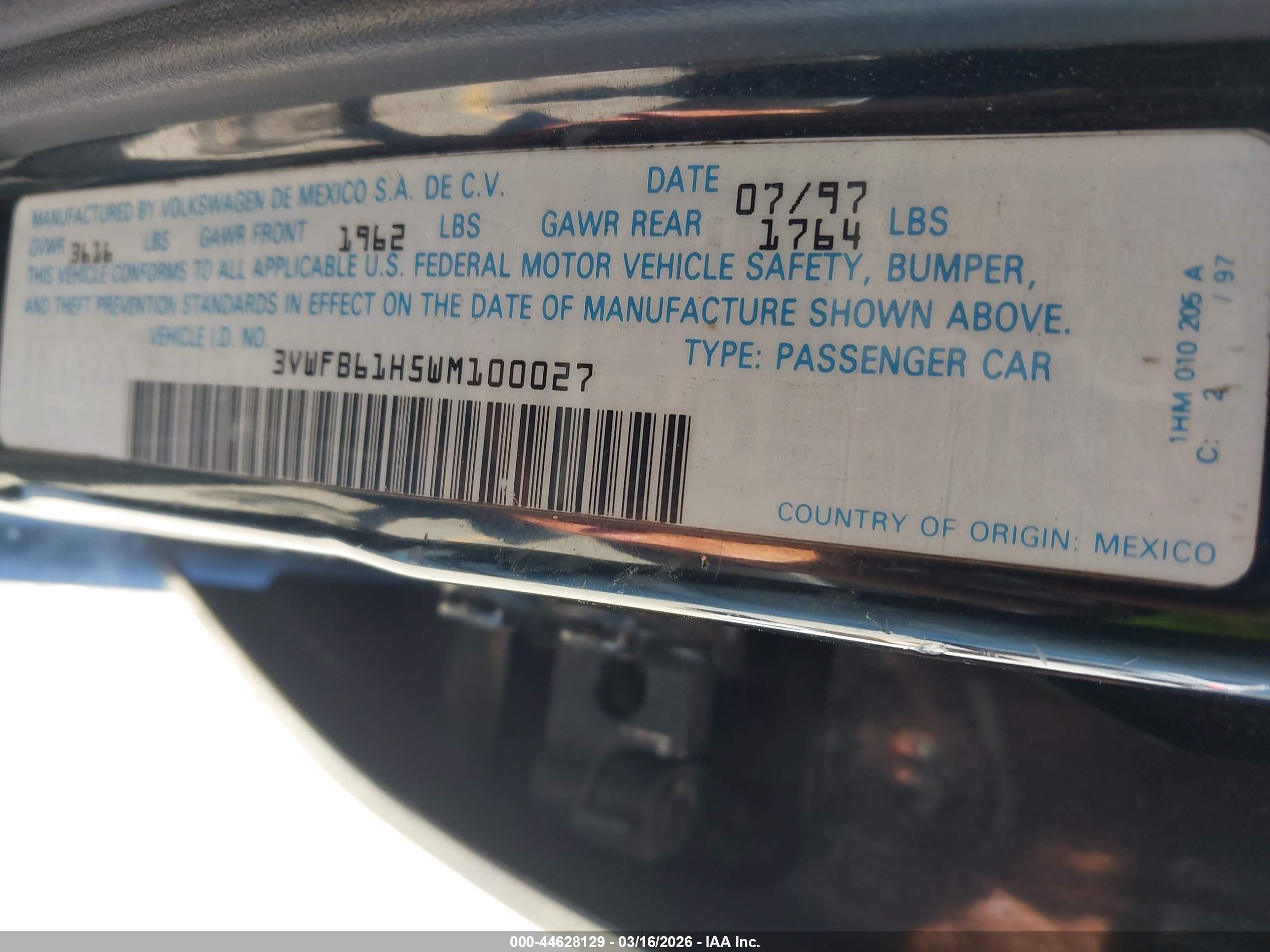 1998 Volkswagen Golf Gl Black vin: 3VWFB61H5WM100027