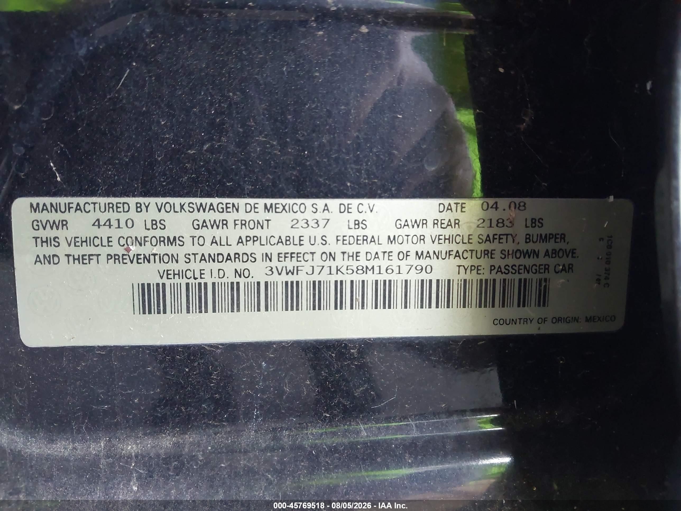 2008 Volkswagen Gli Black vin: 3VWFJ71K58M161790