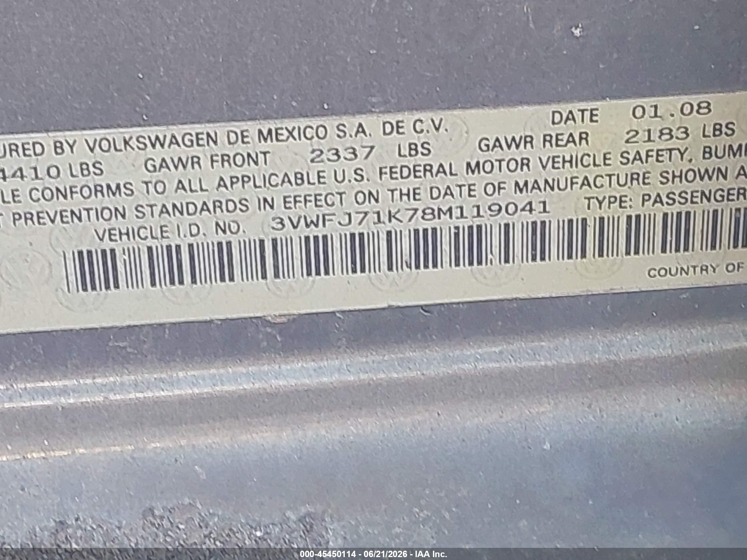 2008 Volkswagen Gli   Gray vin: 3VWFJ71K78M119041