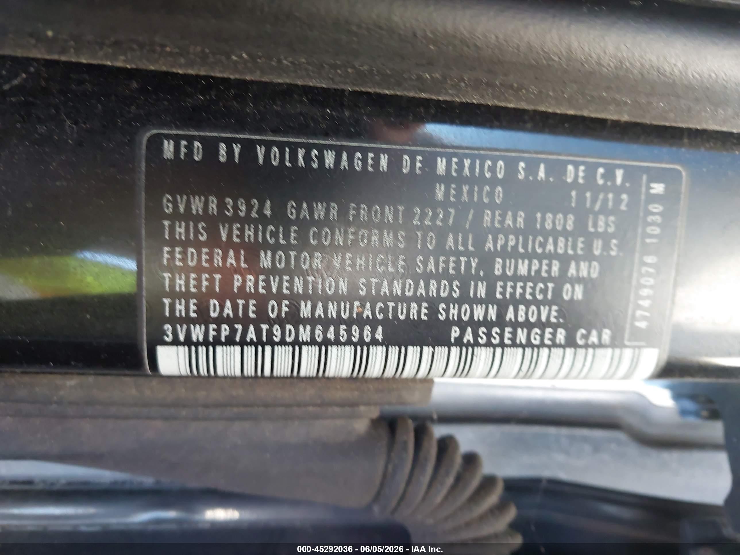 2013 Volkswagen Beetle 2.5l Entry Black vin: 3VWFP7AT9DM645964