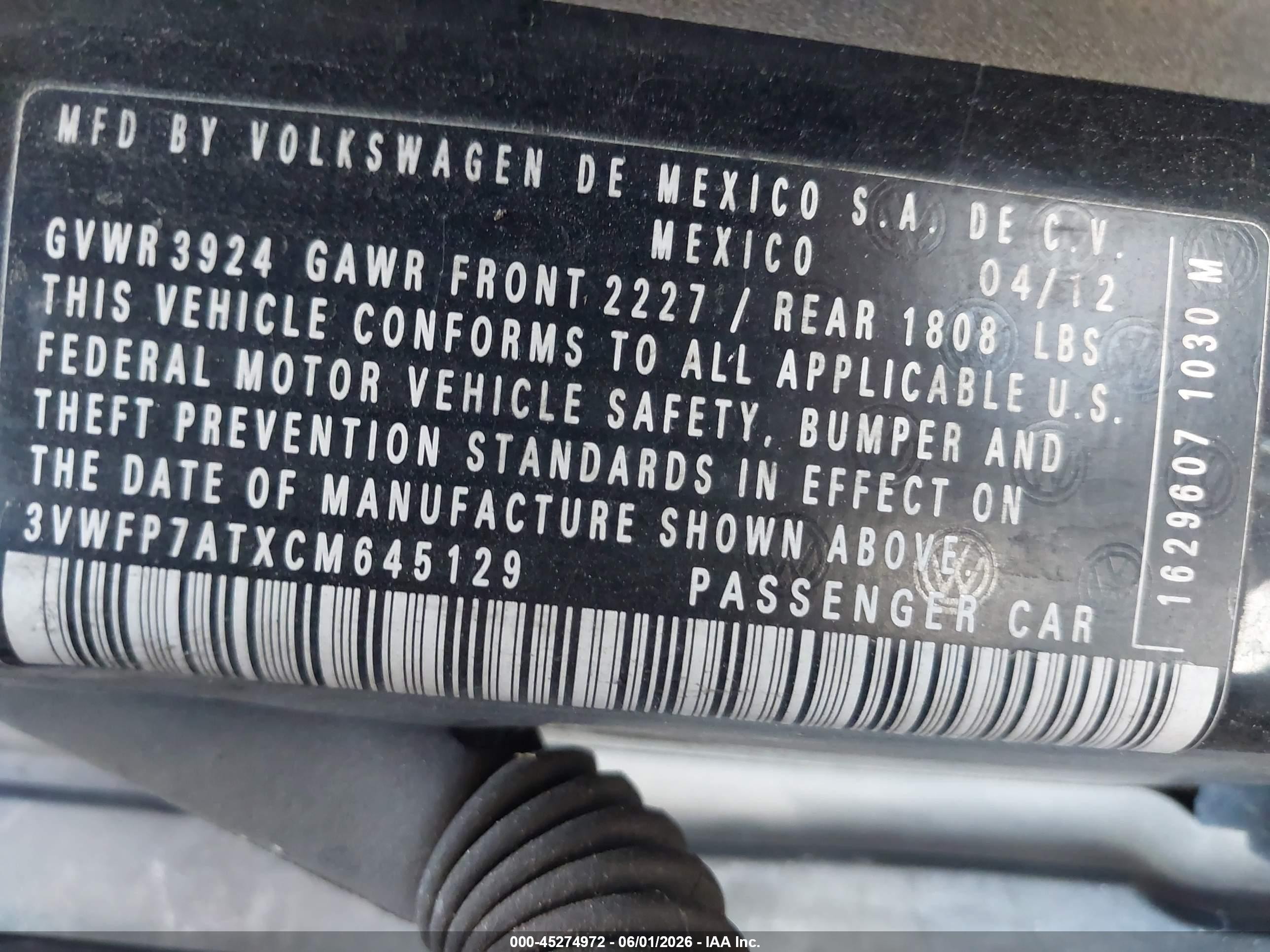 2012 Volkswagen Beetle Entry Черный vin: 3VWFP7ATXCM645129