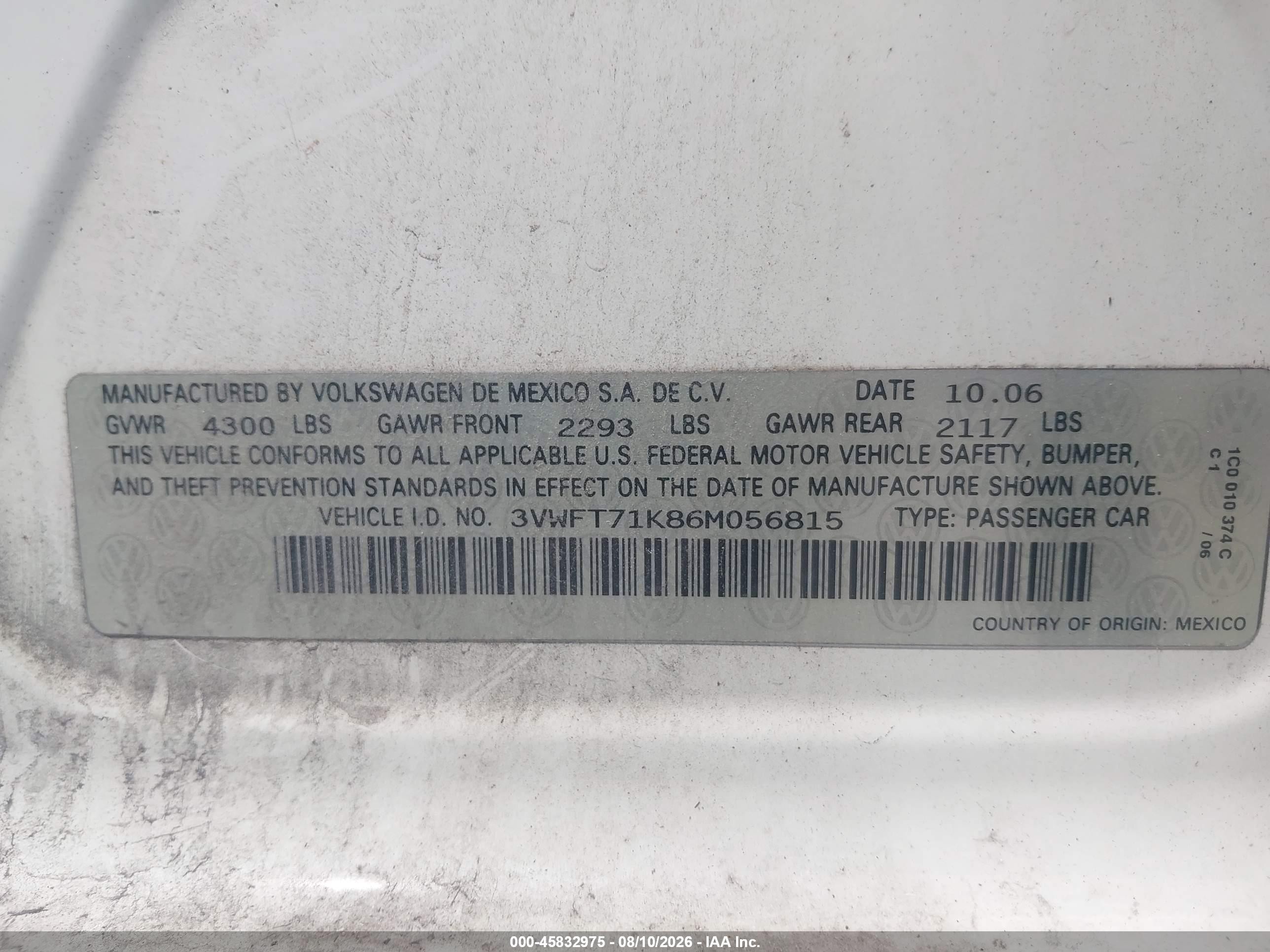 2006 Volkswagen Jetta Diesel Белый vin: 3VWFT71K86M056815