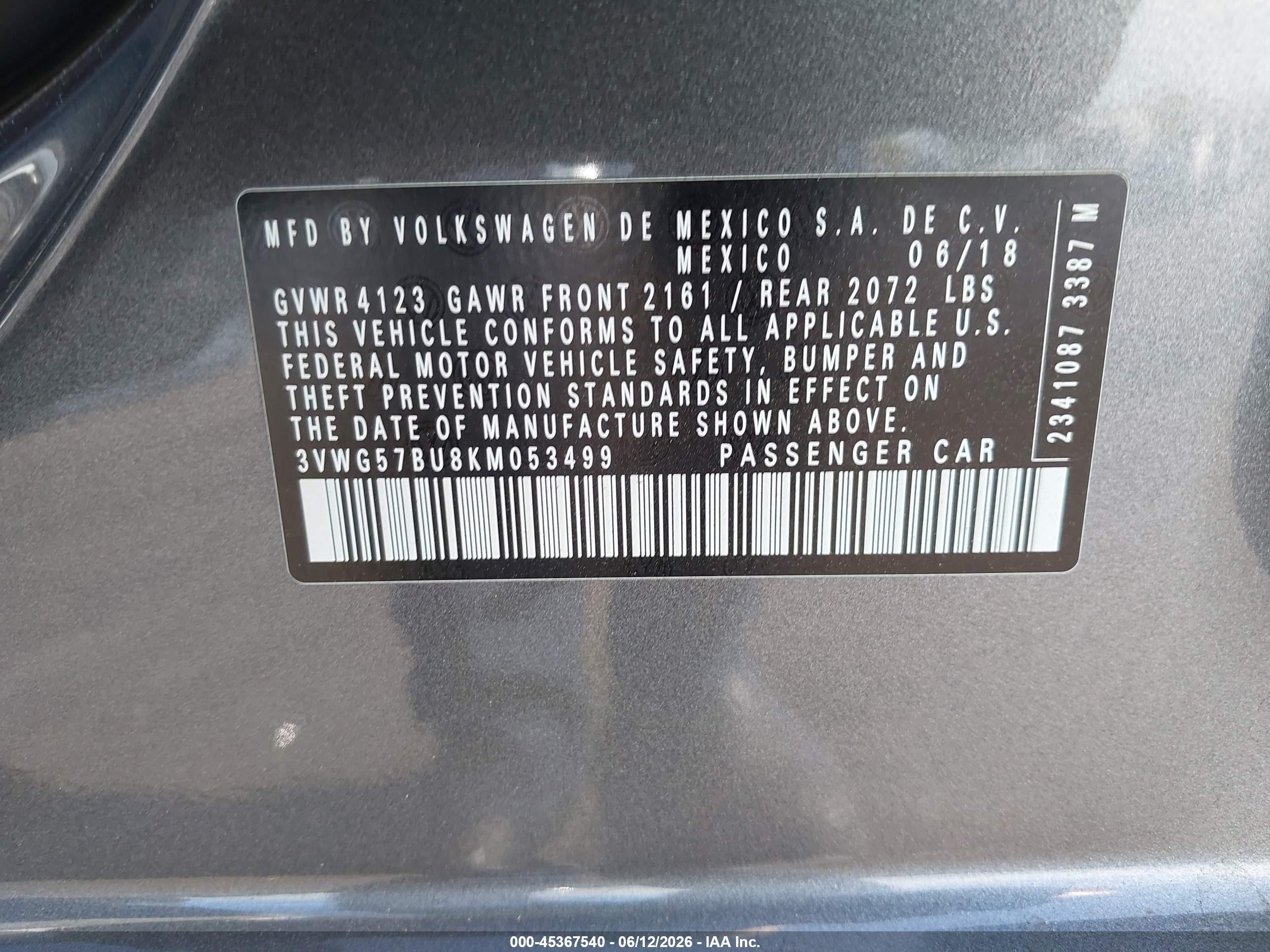 2019 Volkswagen Jetta 1.4t Sel Premium Gray vin: 3VWG57BU8KM053499