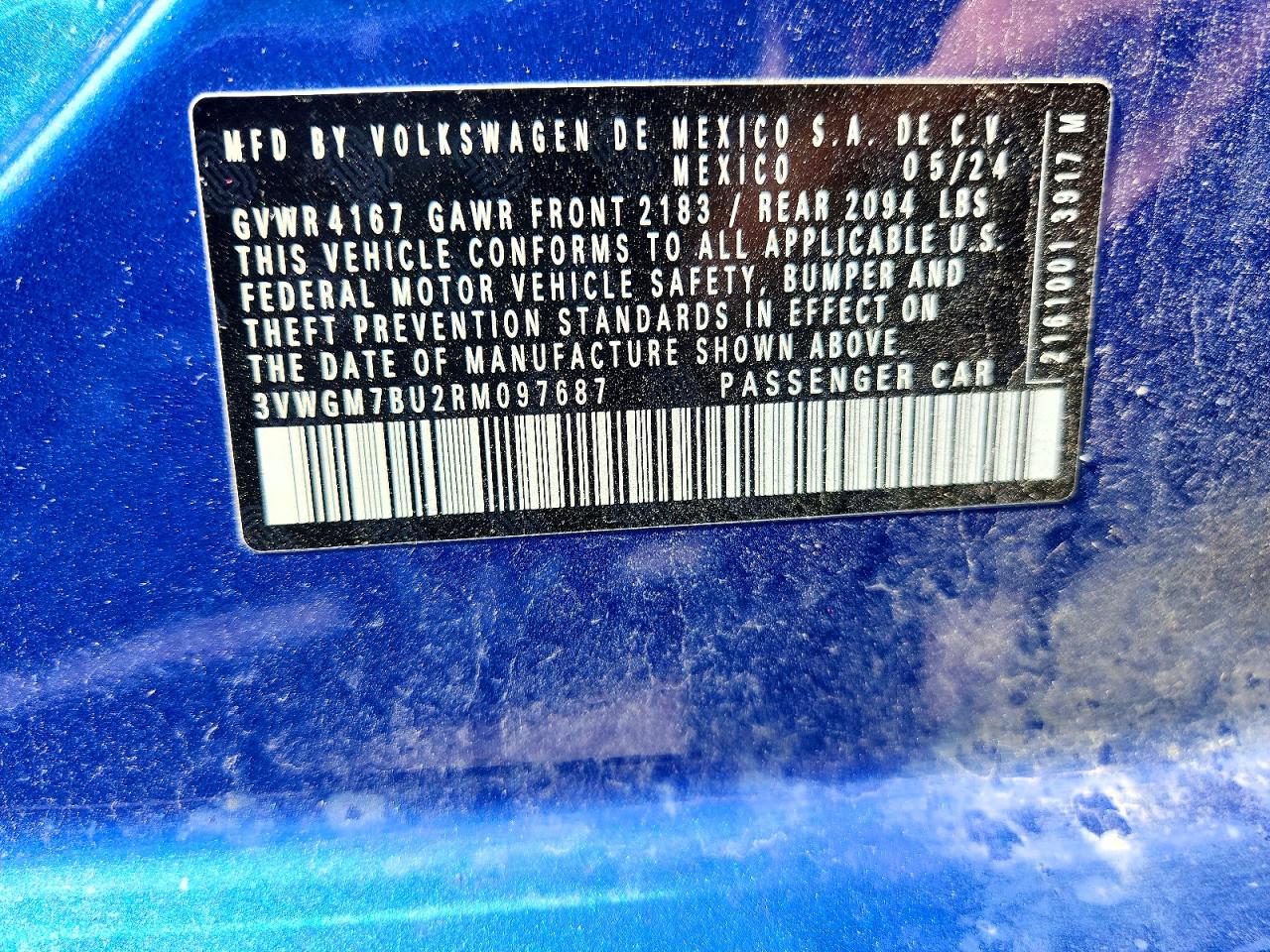 2024 Volkswagen Jetta Sel Blue vin: 3VWGM7BU2RM097687