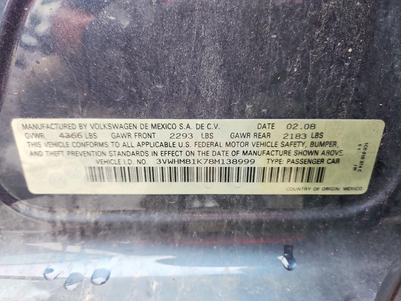 2008 Volkswagen Jetta S Серый vin: 3VWHM81K78M138999