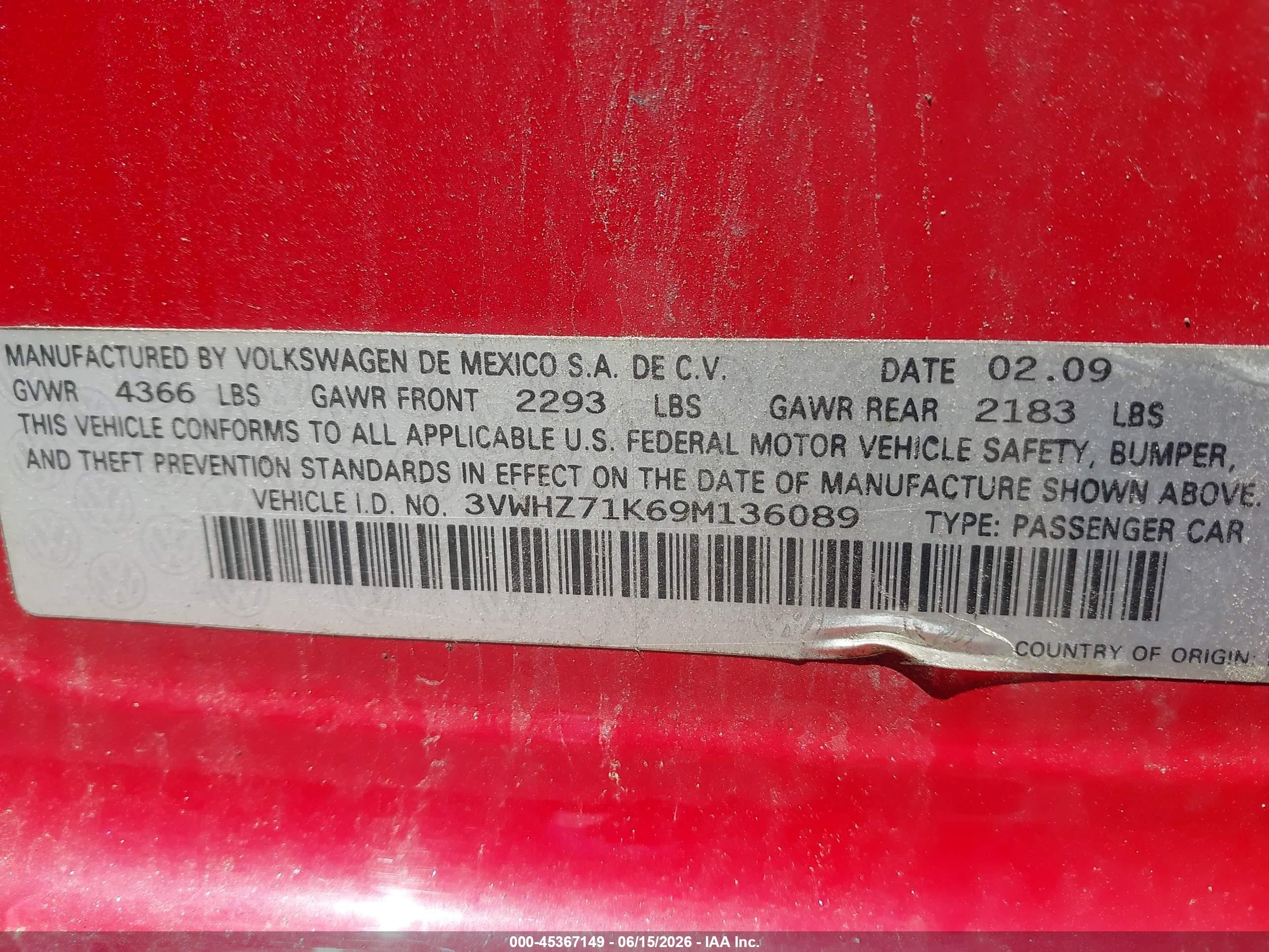 2009 Volkswagen Jetta S Red vin: 3VWHZ71K69M136089