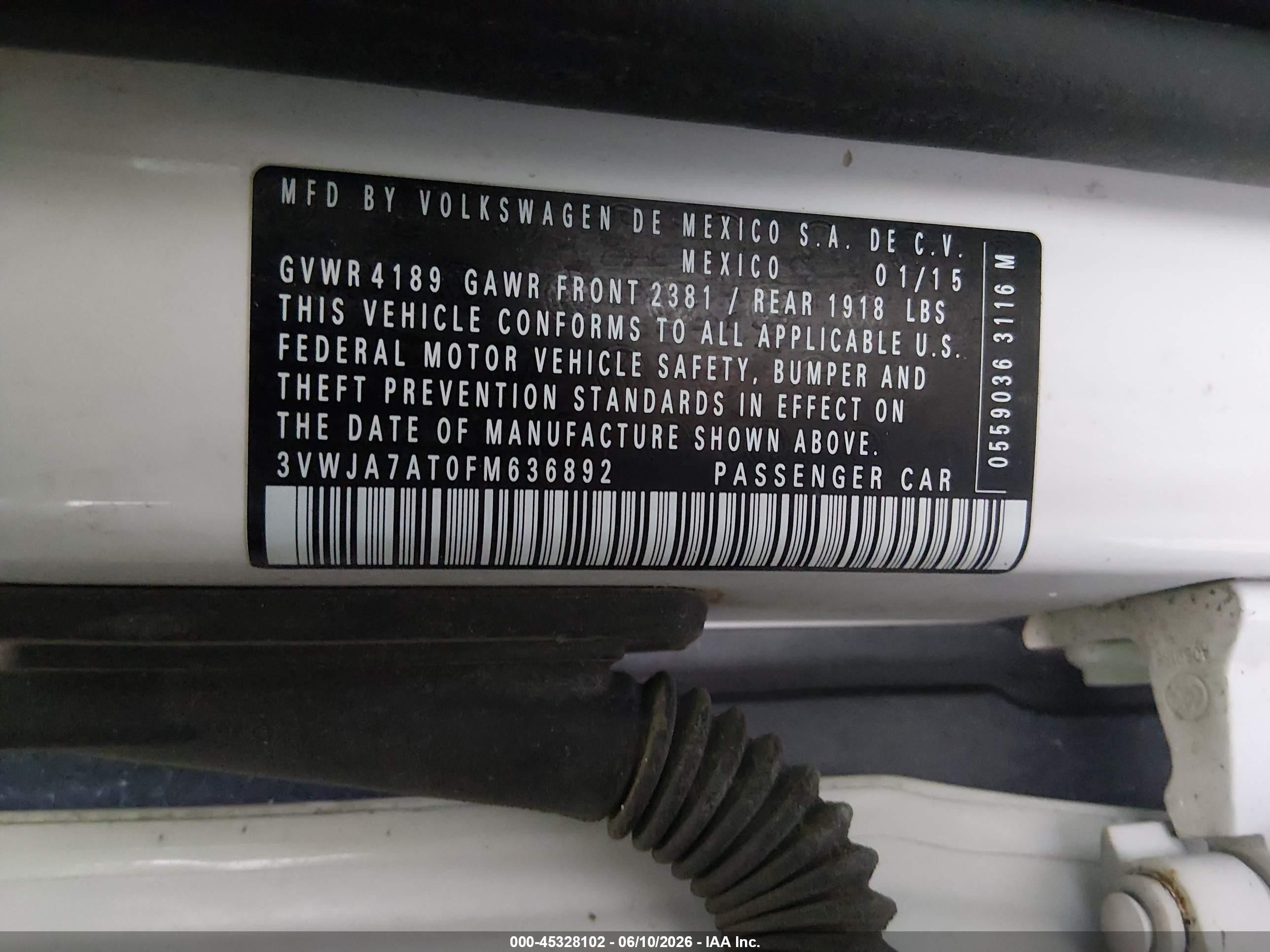 2015 Volkswagen Beetle 2.0l Tdi White vin: 3VWJA7AT0FM636892