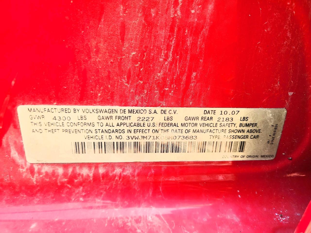 2008 Volkswagen Jetta S Красный vin: 3VWJM71K08M073683