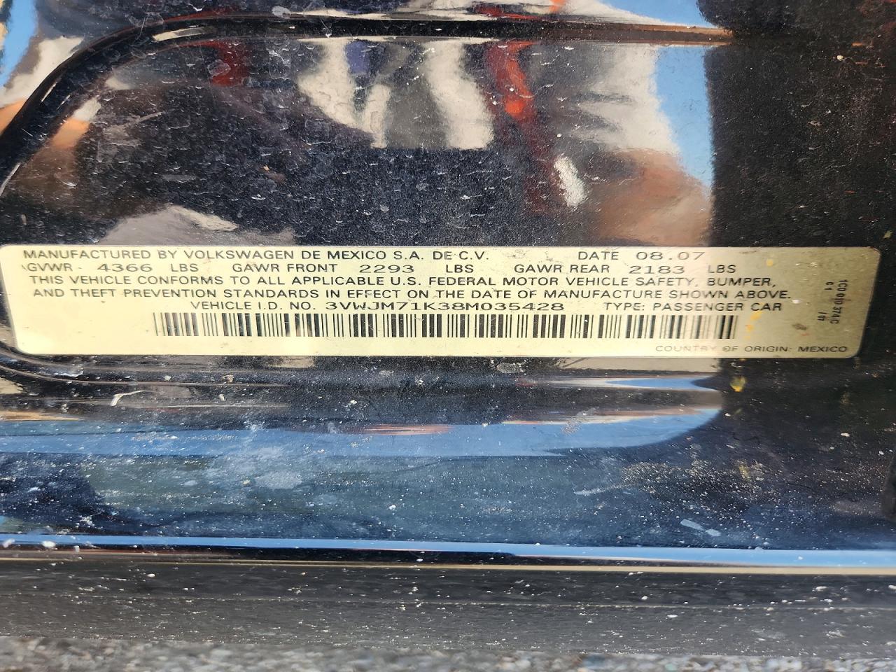 2008 Volkswagen Jetta S Черный vin: 3VWJM71K38M035428