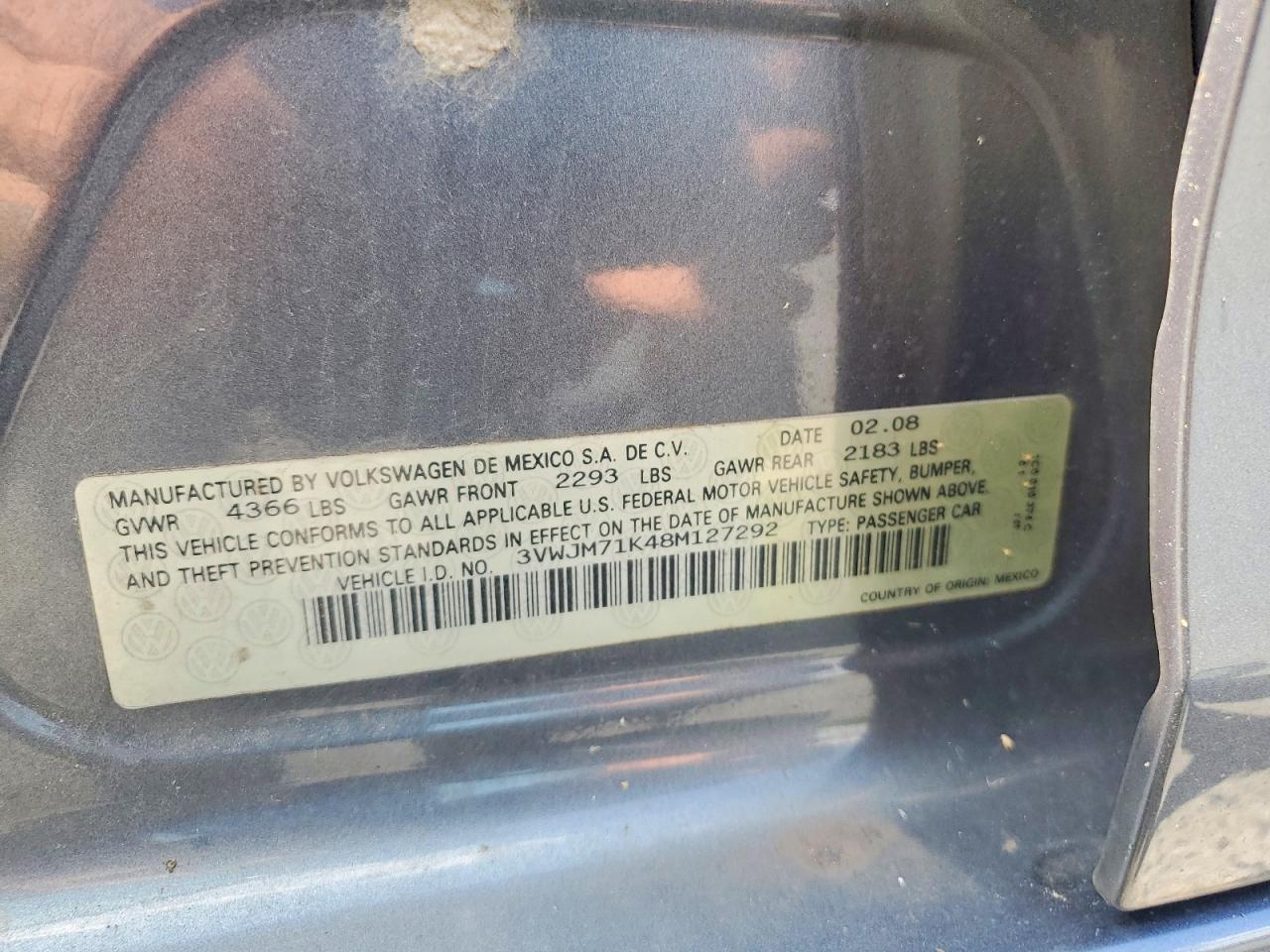 2008 Volkswagen Jetta S Серый vin: 3VWJM71K48M127292