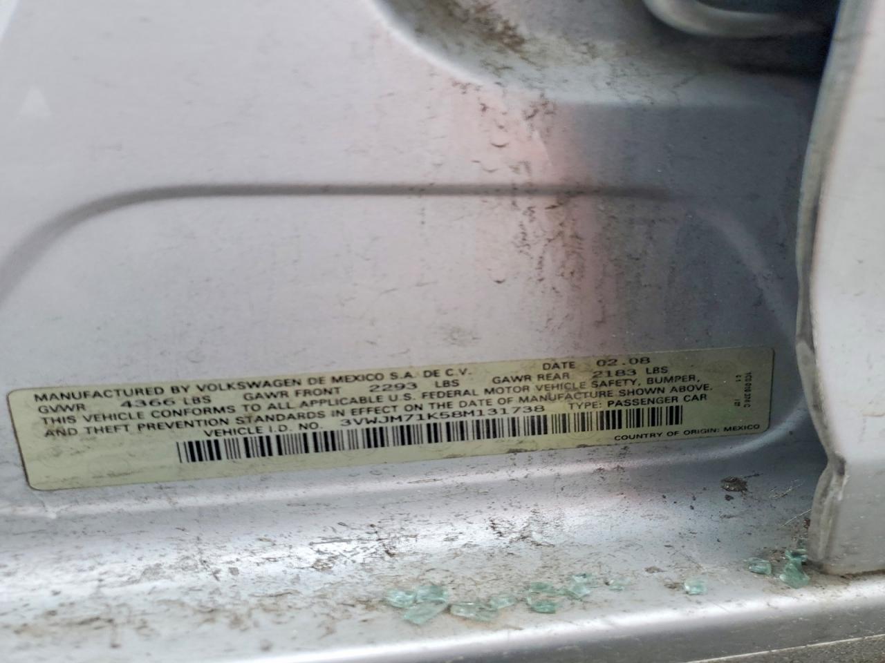 2008 Volkswagen Jetta S Silver vin: 3VWJM71K58M131738