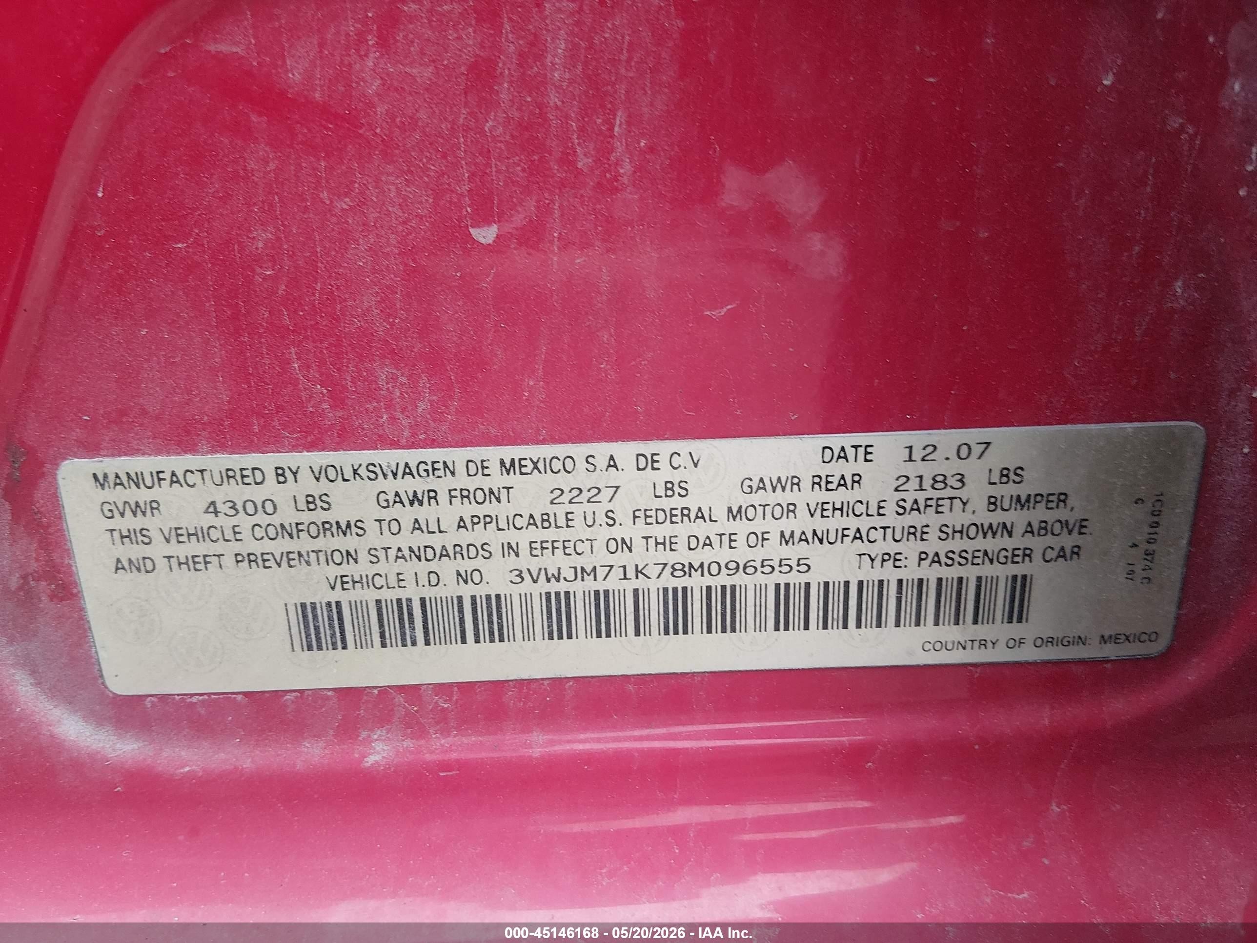 2008 Volkswagen Jetta S Red vin: 3VWJM71K78M096555