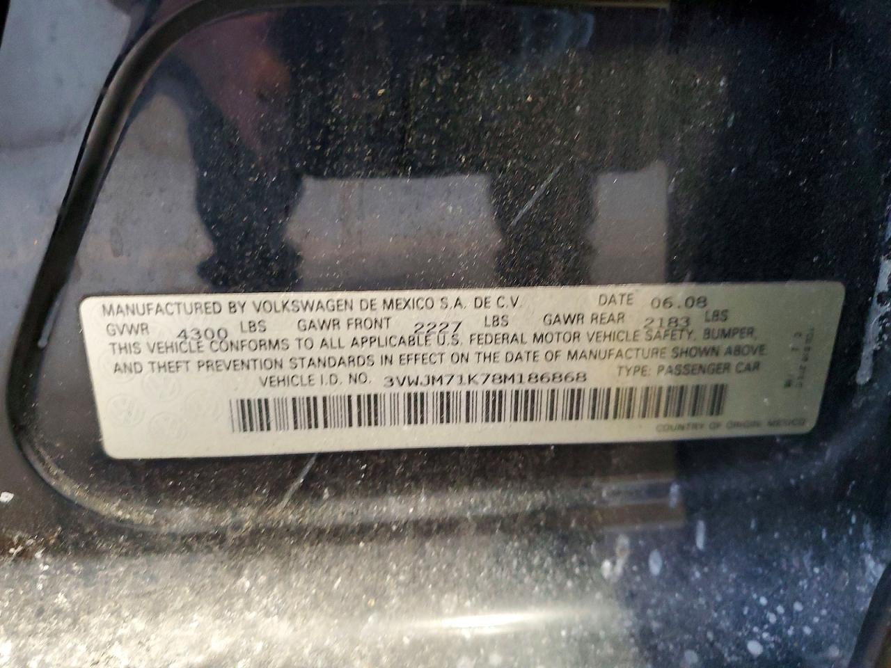 2008 Volkswagen Jetta S Черный vin: 3VWJM71K78M186868