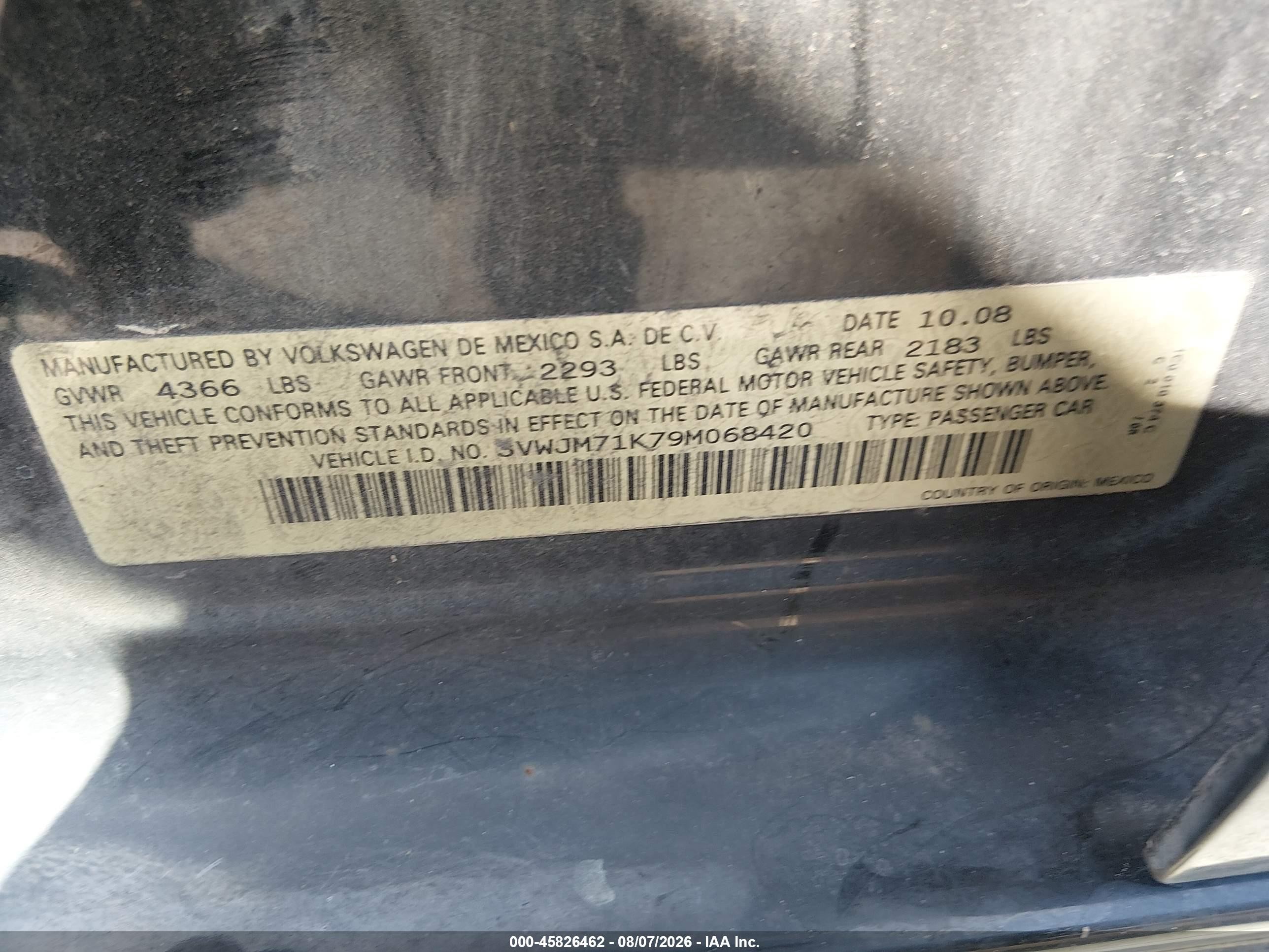 2009 Volkswagen Jetta S Black vin: 3VWJM71K79M068420