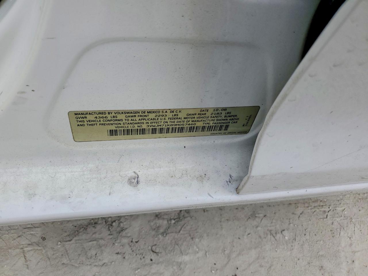 2009 Volkswagen Jetta S White vin: 3VWJM71K89M057460