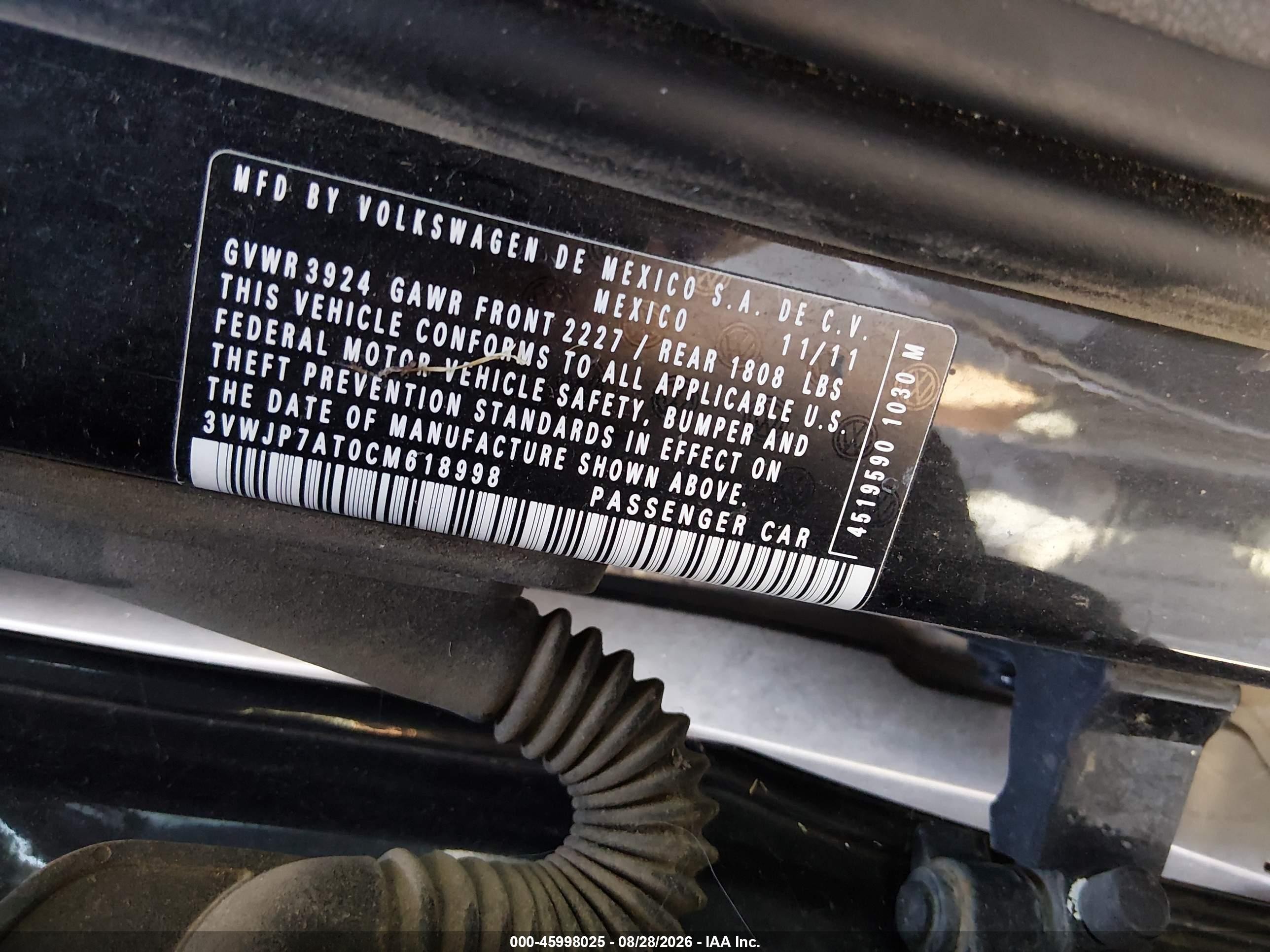 2012 Volkswagen Beetle 2.5l Черный vin: 3VWJP7AT0CM618998