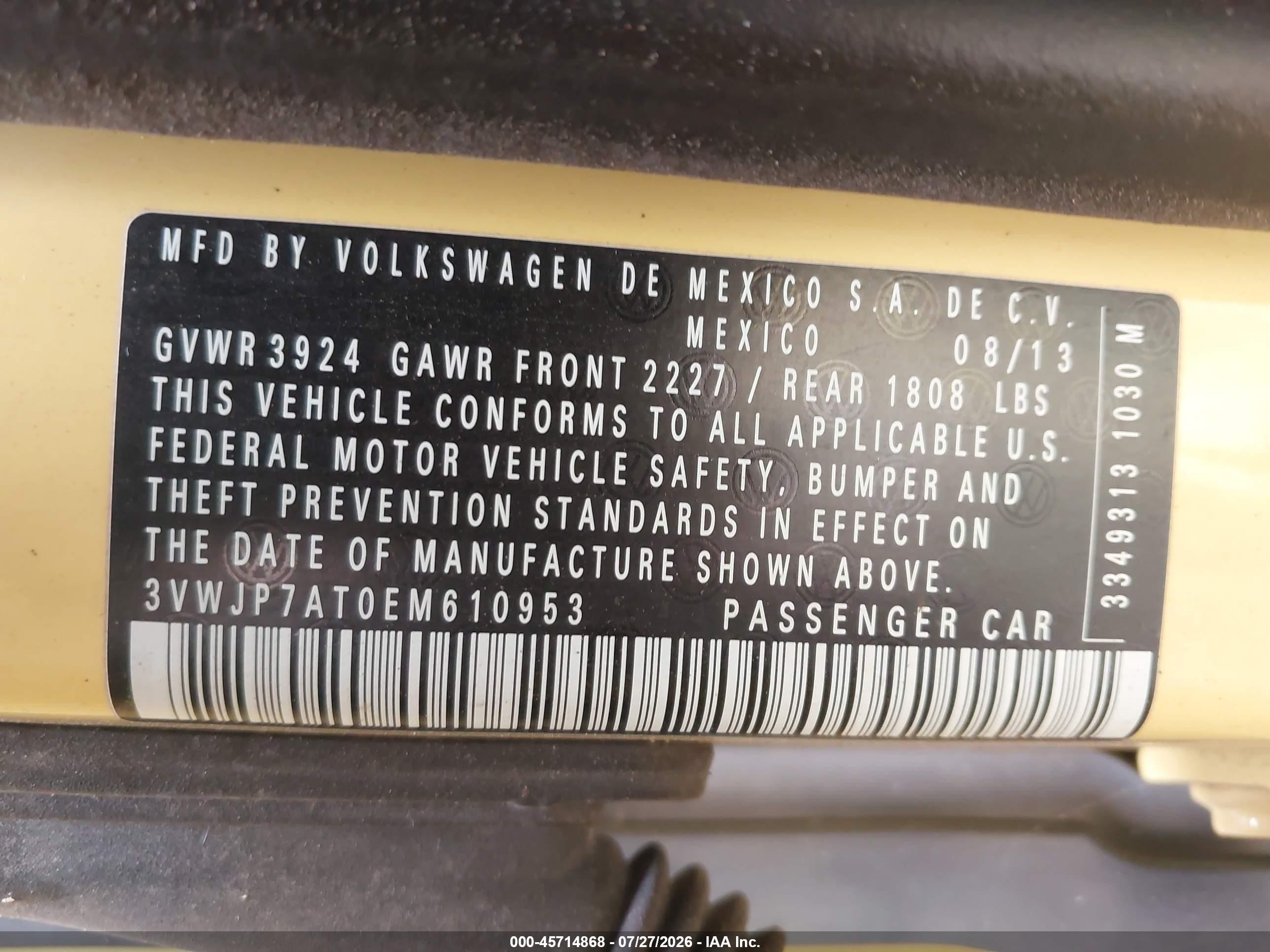 2014 Volkswagen Beetle 2.5l Yellow vin: 3VWJP7AT0EM610953