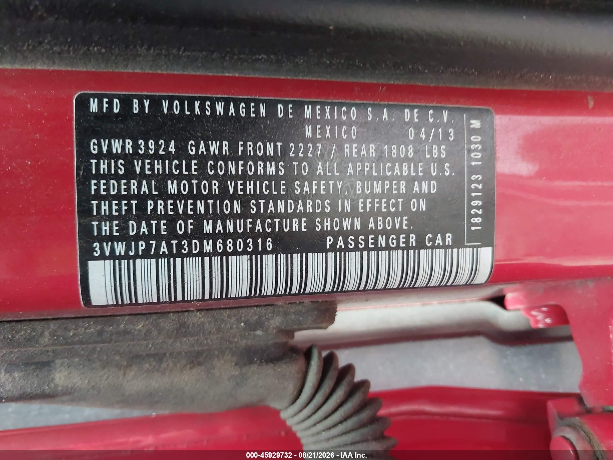2013 Volkswagen Beetle 2.5l Red vin: 3VWJP7AT3DM680316