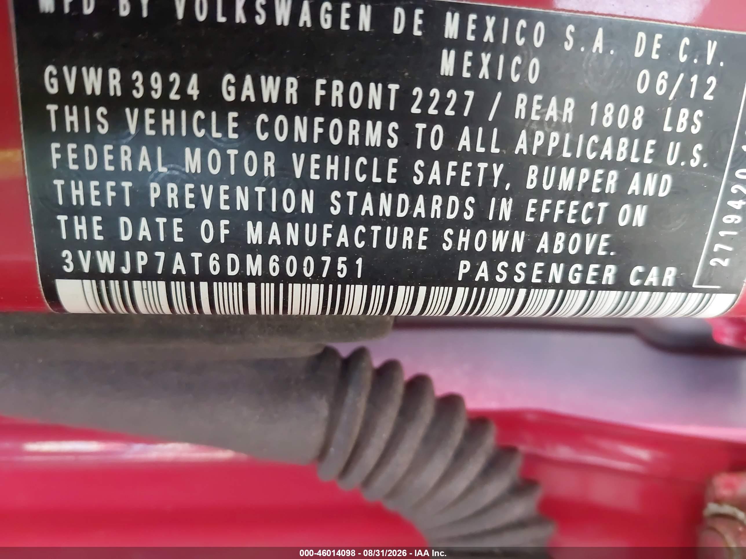 2013 Volkswagen Beetle 2.5l Red vin: 3VWJP7AT6DM600751