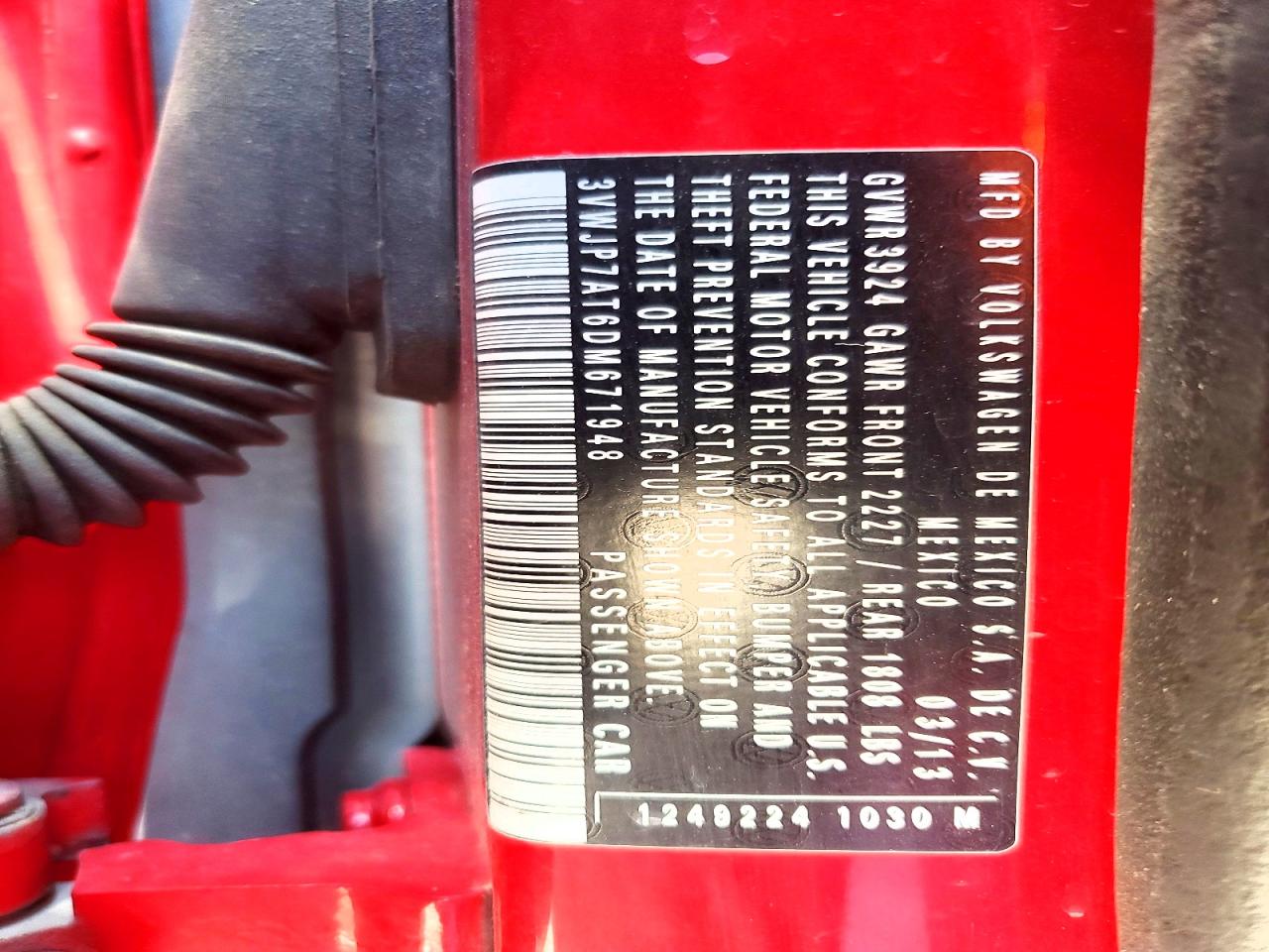 2013 Volkswagen Beetle Red vin: 3VWJP7AT6DM671948