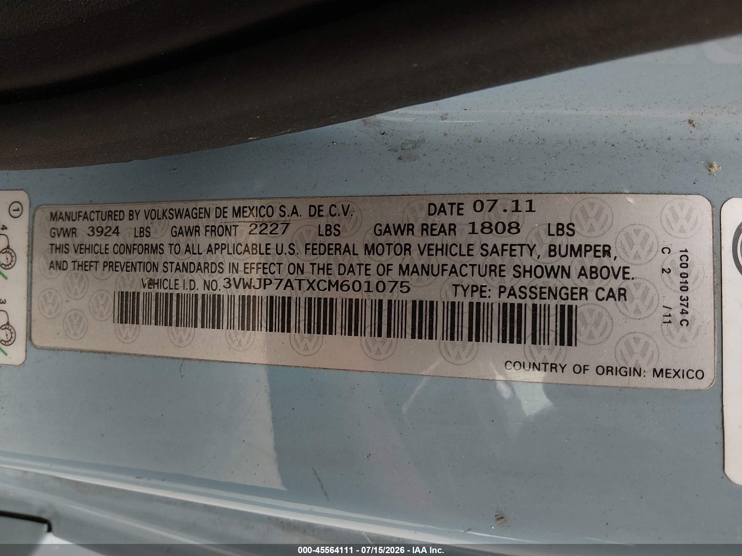 2012 Volkswagen Beetle 2.5l Blue vin: 3VWJP7ATXCM601075