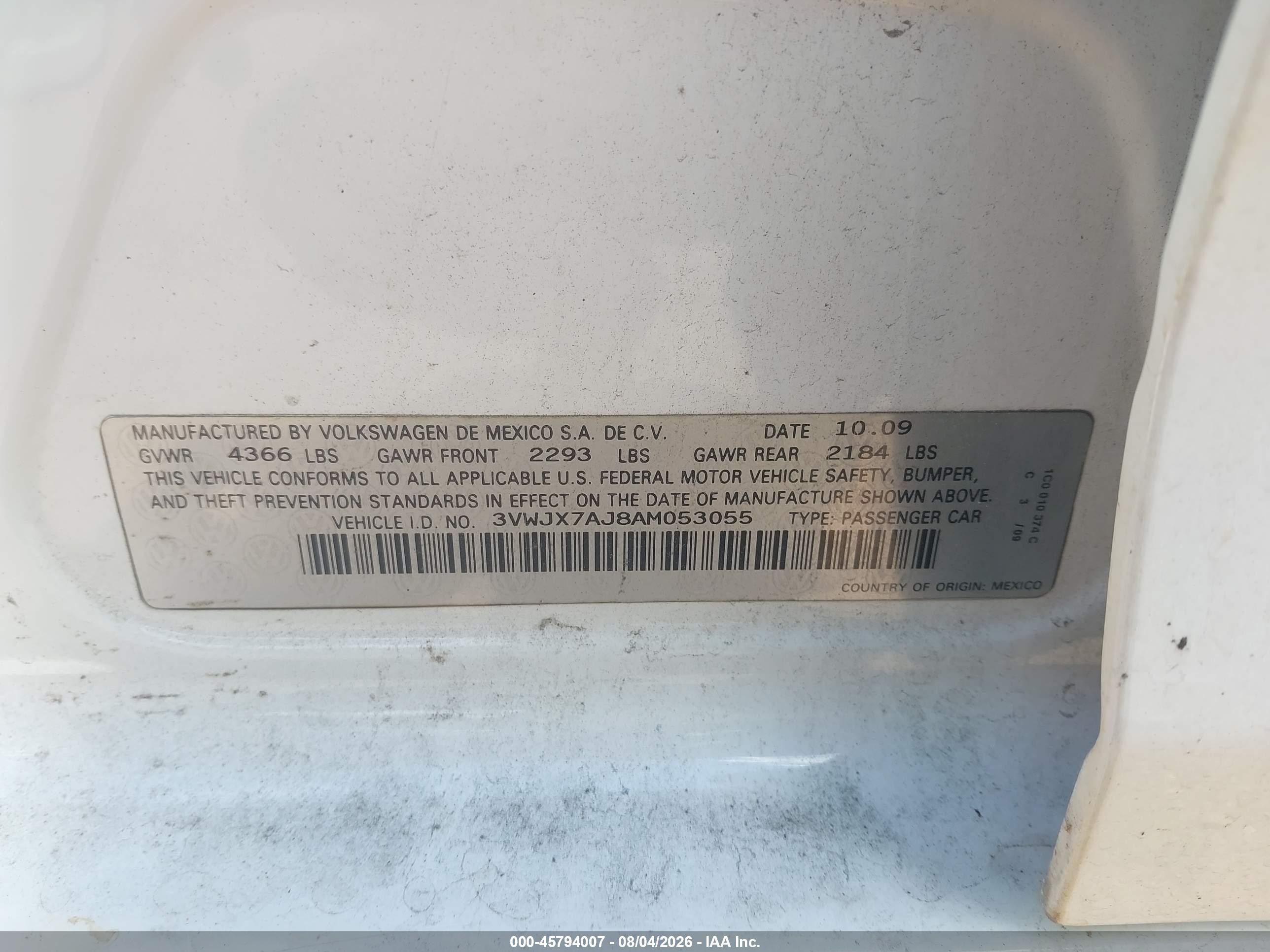 2010 Volkswagen Jetta S White vin: 3VWJX7AJ8AM053055