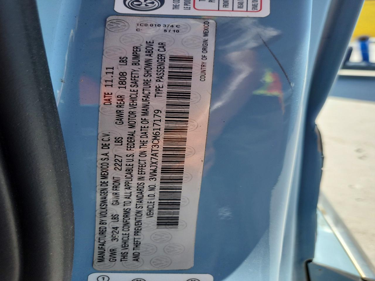 2012 Volkswagen Beetle Blue vin: 3VWJX7AT3CM617179