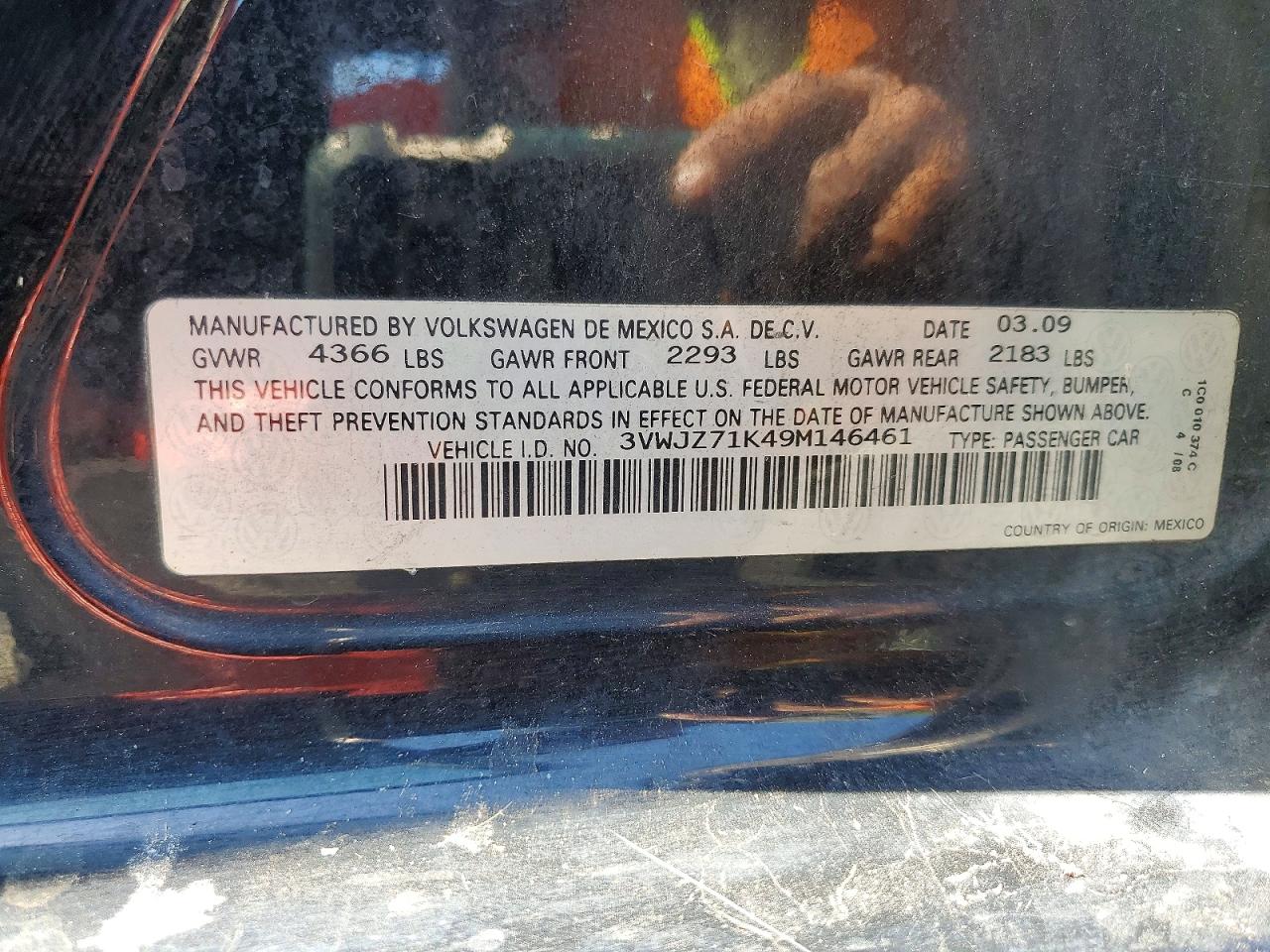 2009 Volkswagen Jetta S Black vin: 3VWJZ71K49M146461