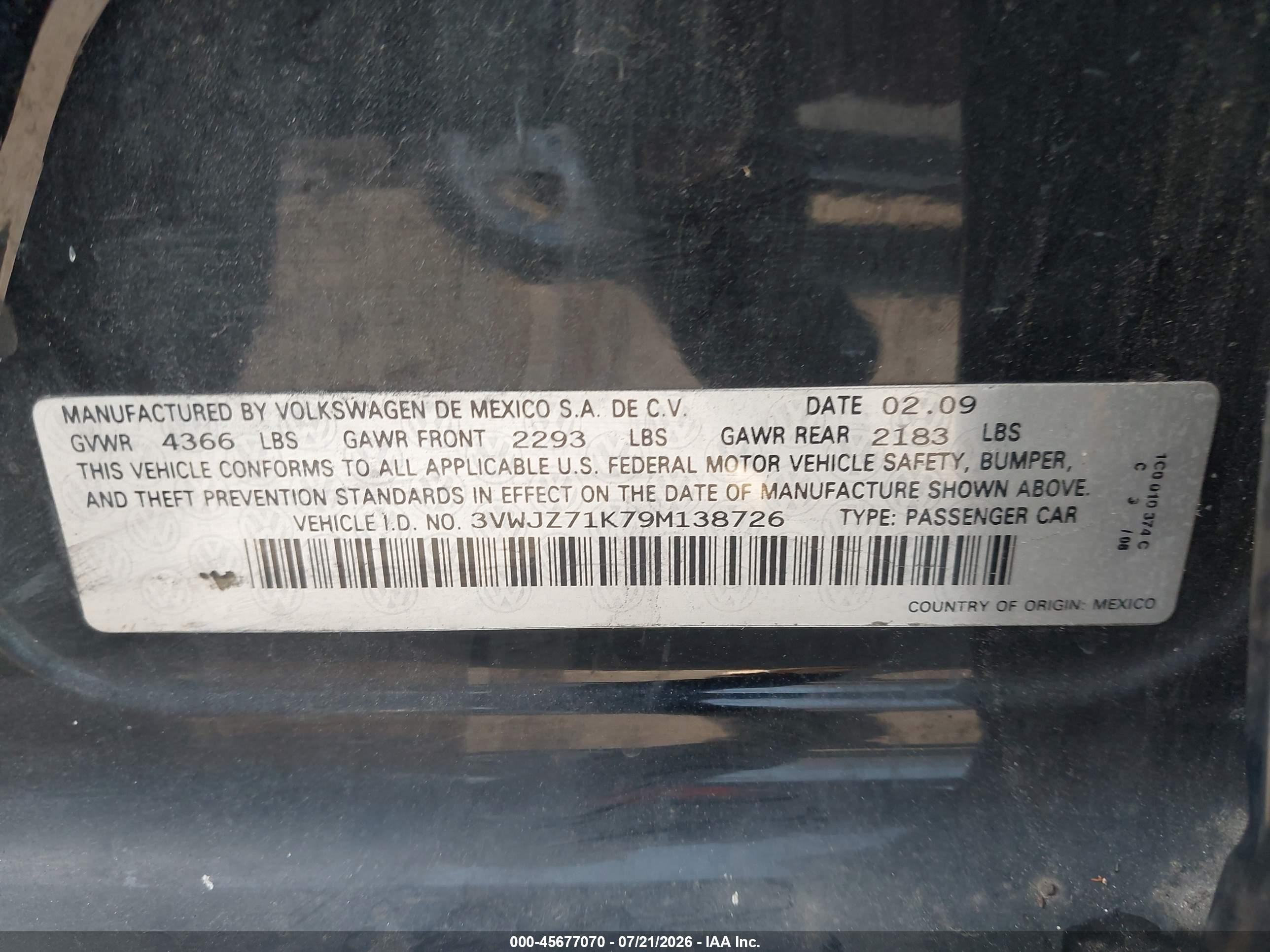 2009 Volkswagen Jetta S Black vin: 3VWJZ71K79M138726