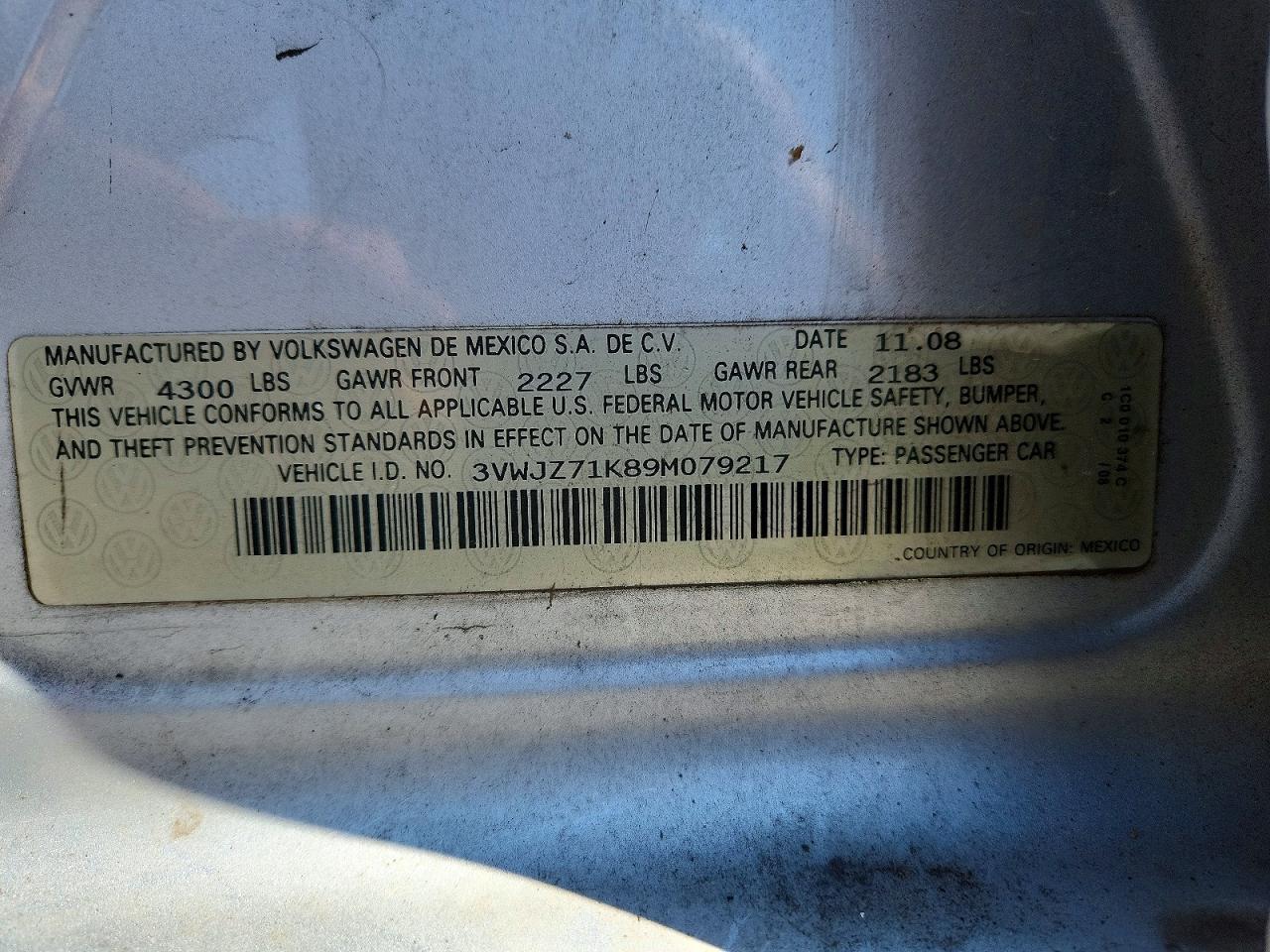 2009 Volkswagen Jetta S Серебряный vin: 3VWJZ71K89M079217