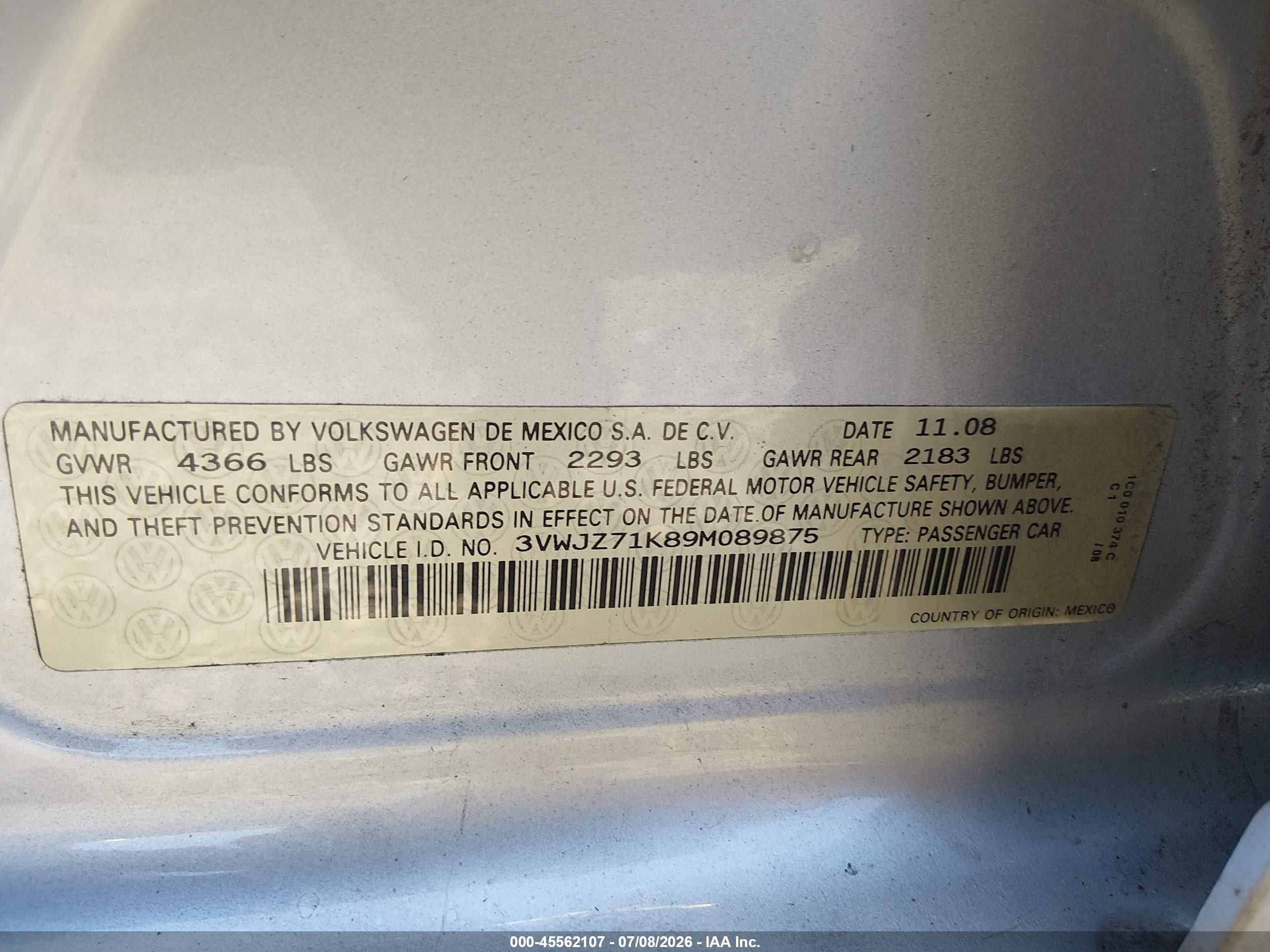 2009 Volkswagen Jetta S Silver vin: 3VWJZ71K89M089875