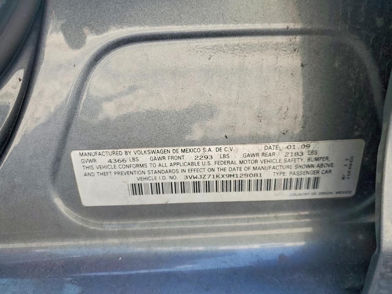 2009 Volkswagen Jetta S Gray vin: 3VWJZ71KX9M125081