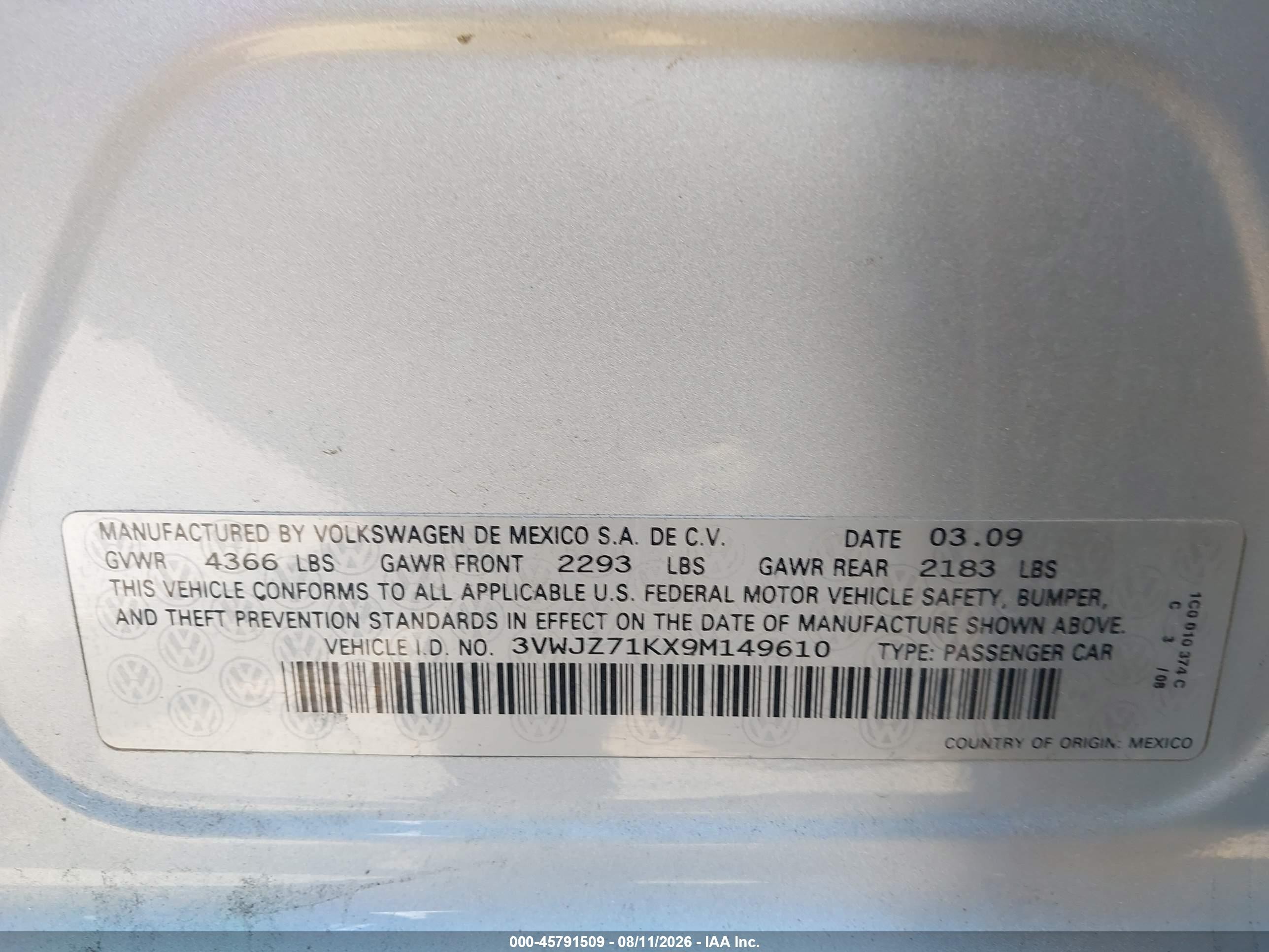 2009 Volkswagen Jetta S Серебряный vin: 3VWJZ71KX9M149610