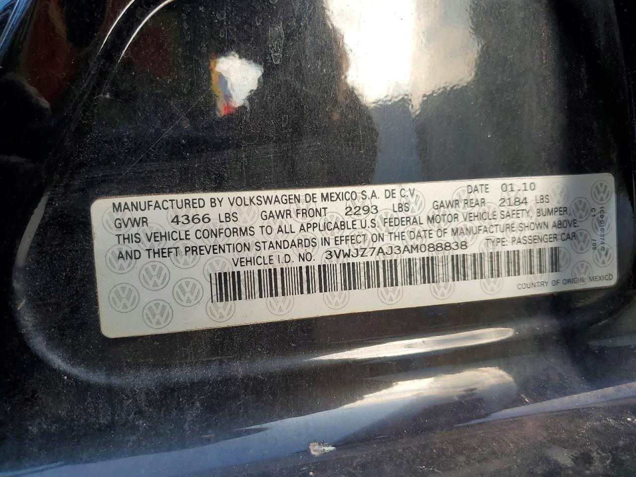 2010 Volkswagen Jetta S Black vin: 3VWJZ7AJ3AM088838