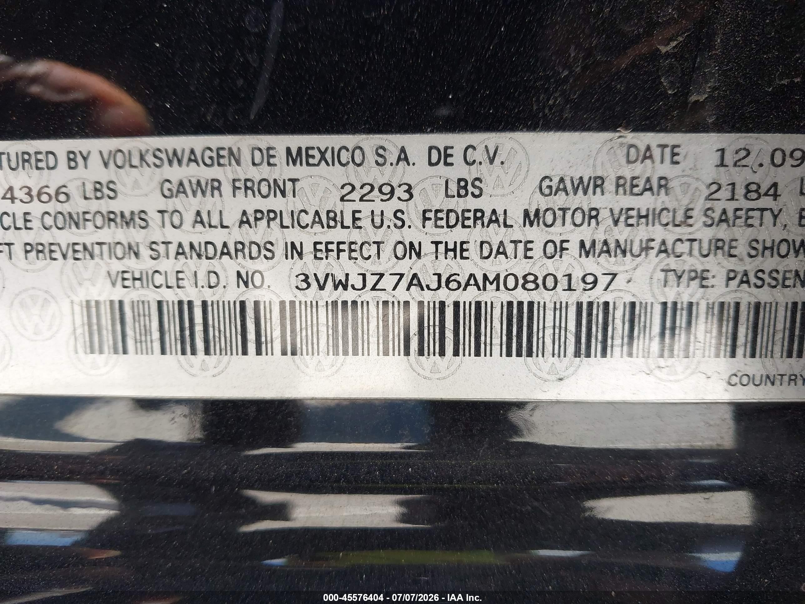 2010 Volkswagen Jetta S Черный vin: 3VWJZ7AJ6AM080197