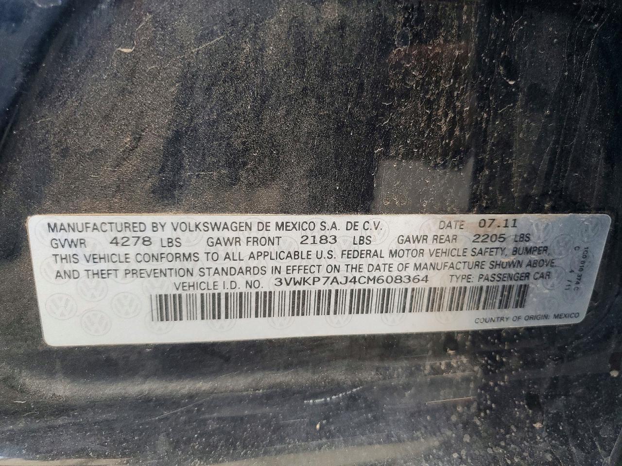2012 Volkswagen Jetta S Black vin: 3VWKP7AJ4CM608364