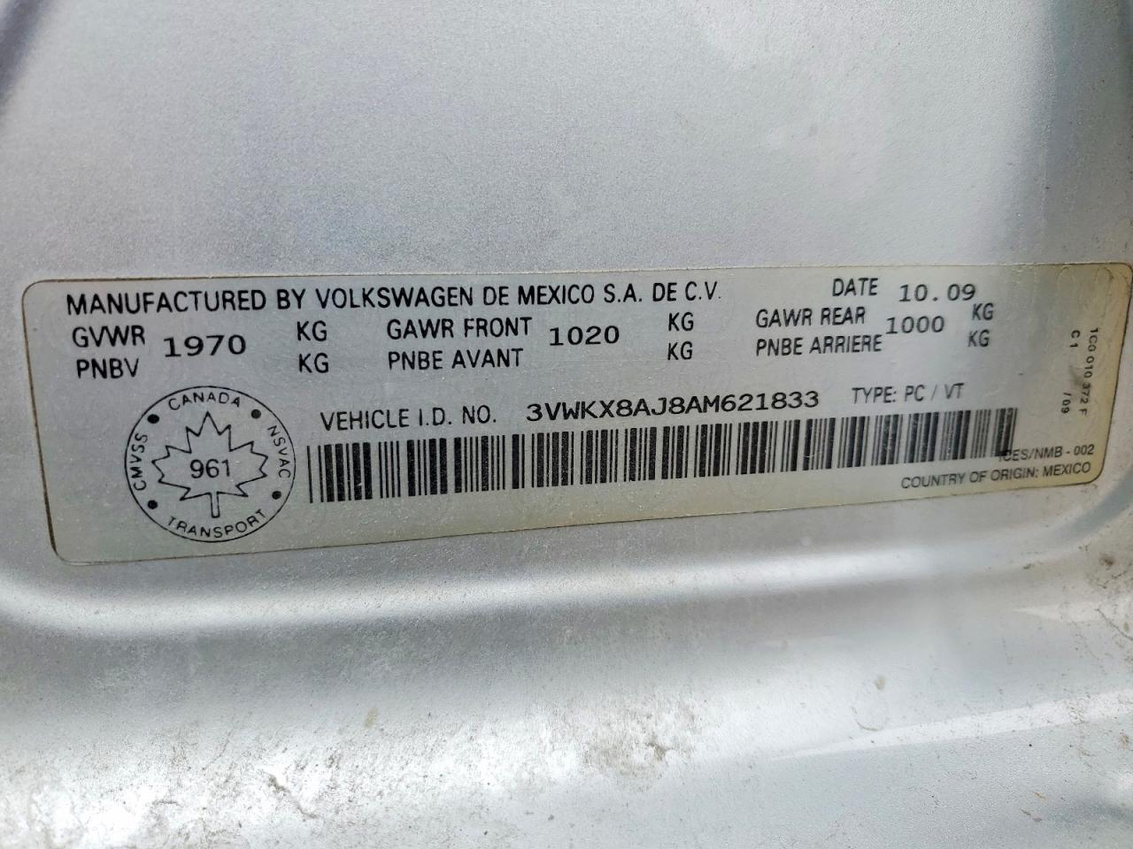 2010 Volkswagen Jetta S Silver vin: 3VWKX8AJ8AM621833
