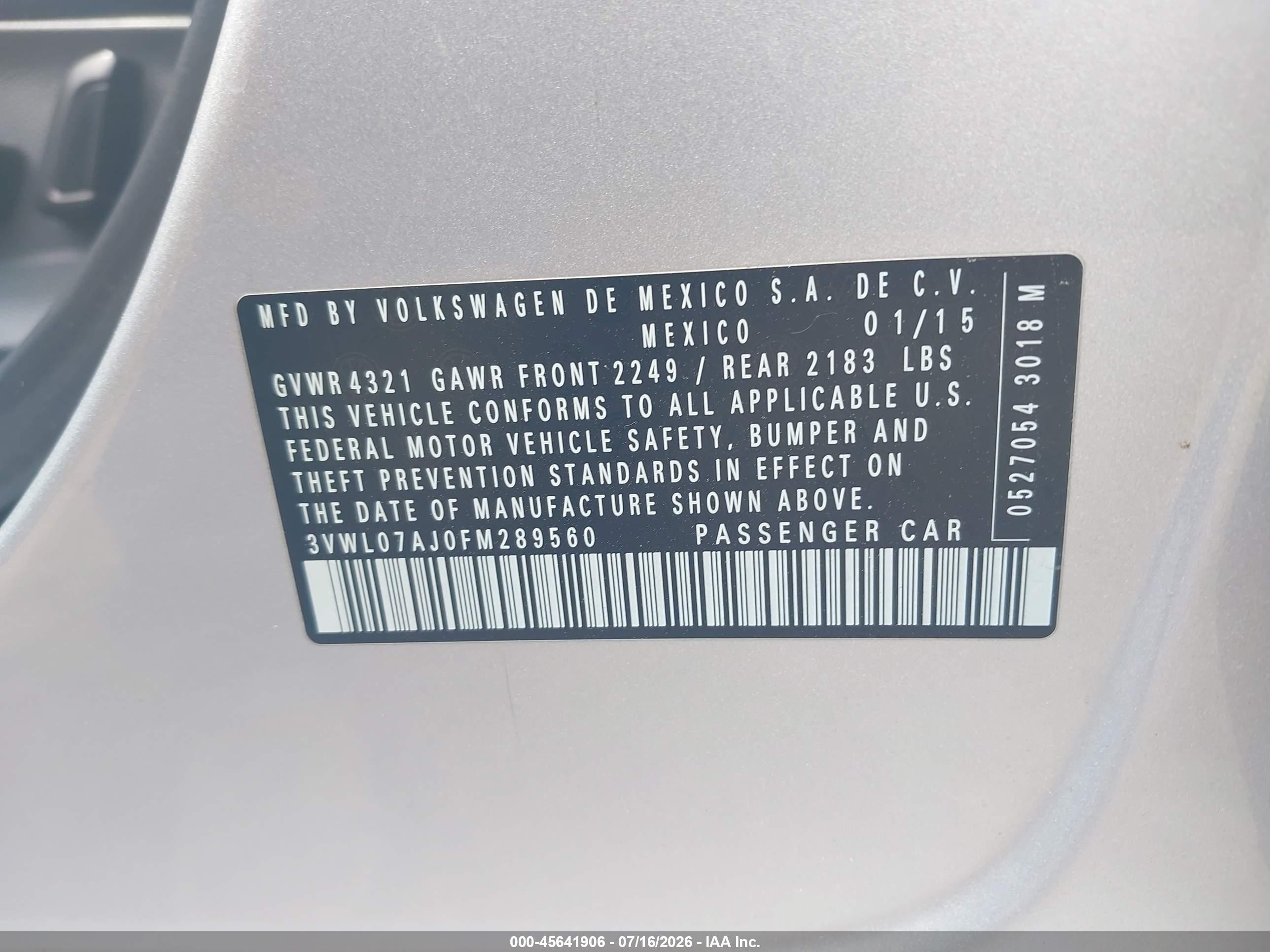 2015 Volkswagen Jetta 1.8t Sel Silver vin: 3VWL07AJ0FM289560