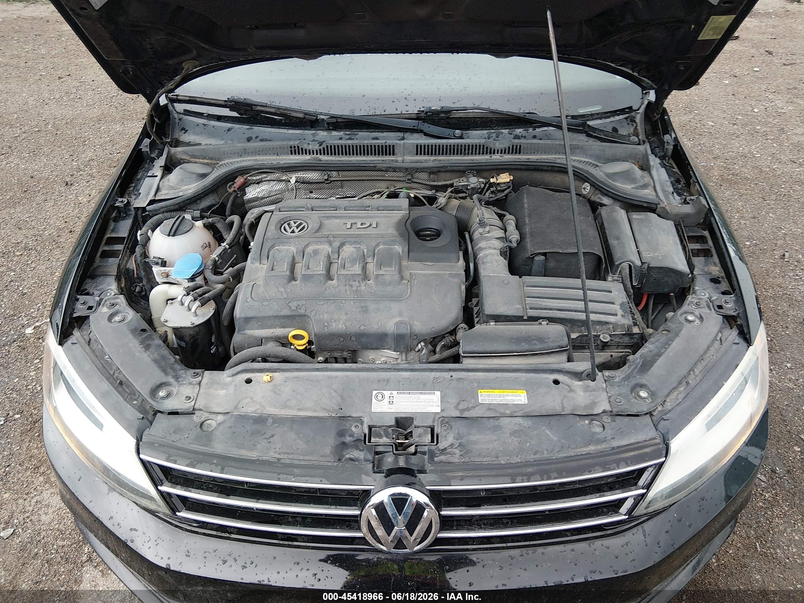 2015 Volkswagen Jetta 2.0l Tdi S Black vin: 3VWLA7AJ0FM328323