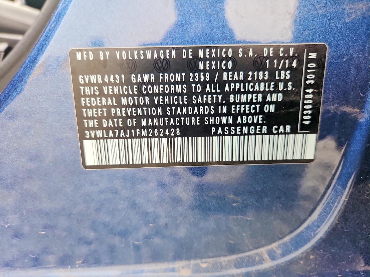 2015 Volkswagen Jetta Tdi Blue vin: 3VWLA7AJ1FM262428