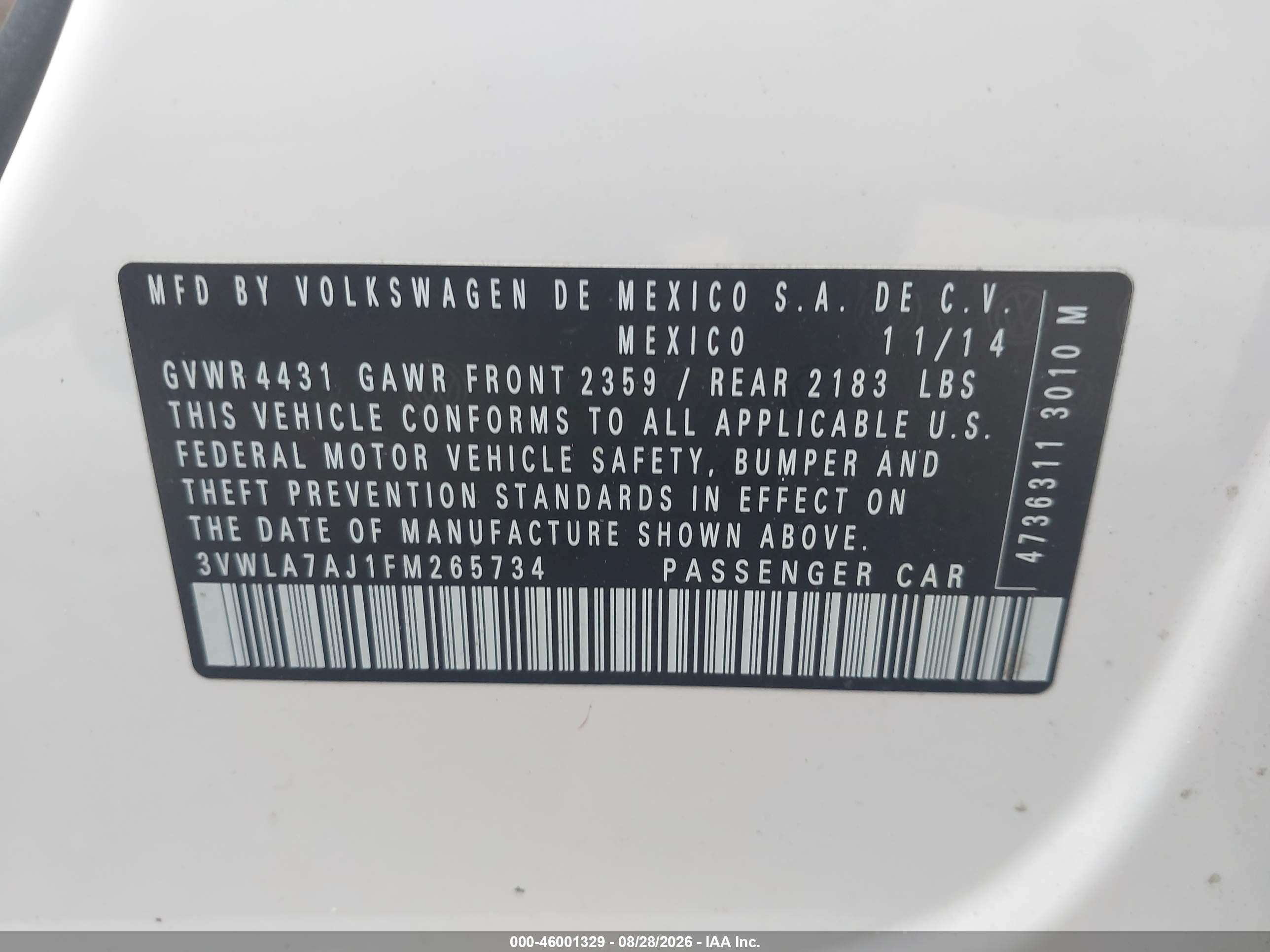 2015 Volkswagen Jetta 2.0l Tdi Se White vin: 3VWLA7AJ1FM265734