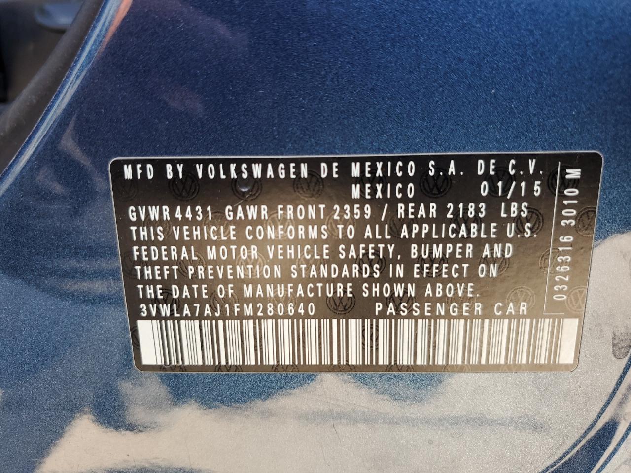 2015 Volkswagen Jetta Tdi Blue vin: 3VWLA7AJ1FM280640