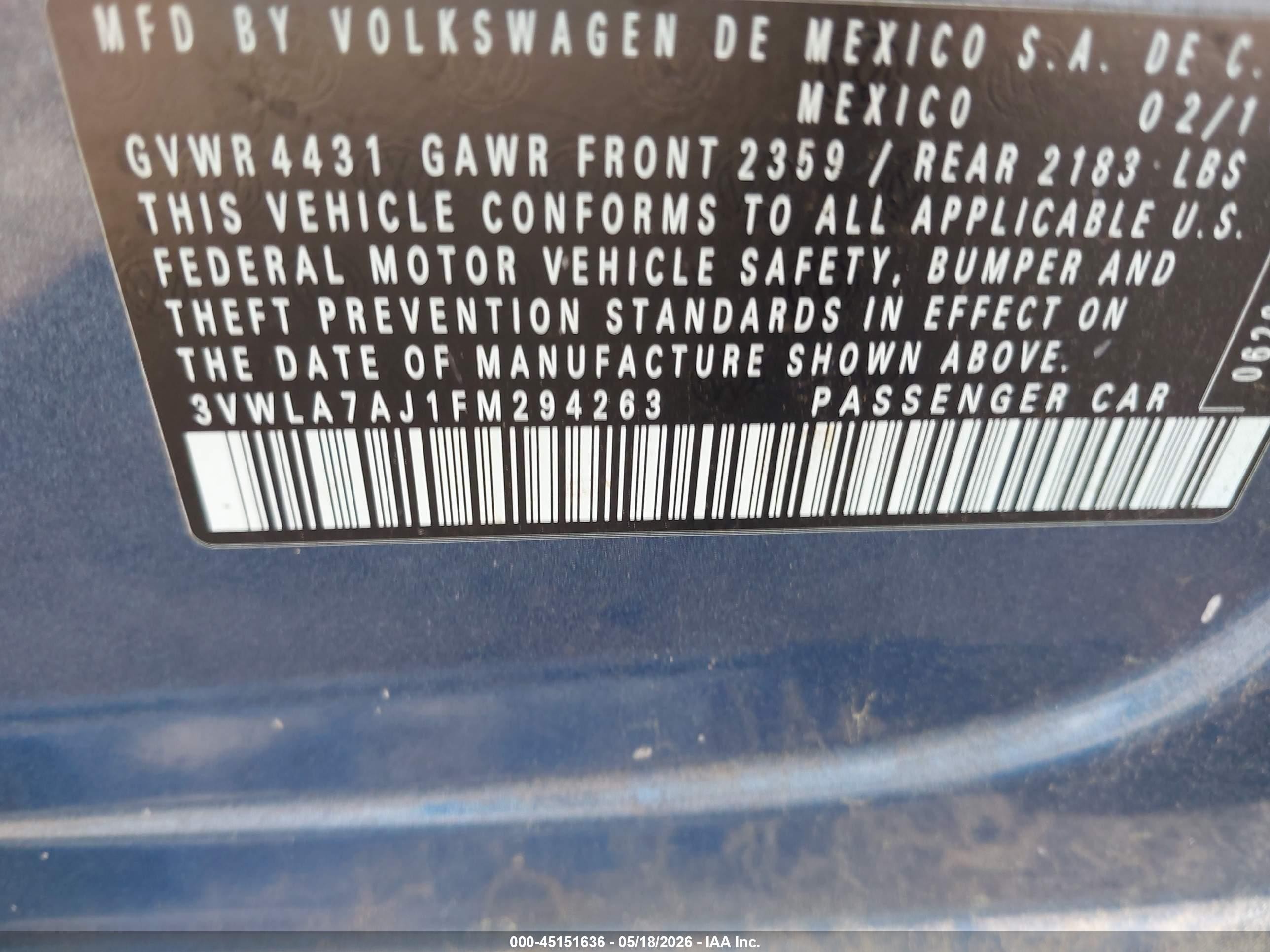 2015 Volkswagen Jetta 2.0l Tdi S Синий vin: 3VWLA7AJ1FM294263