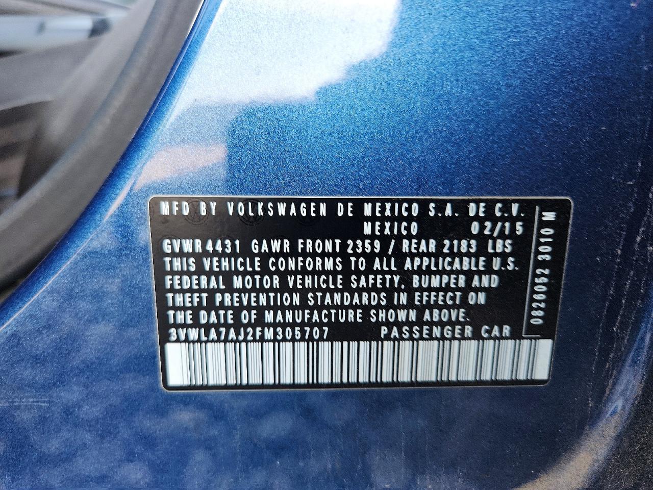 2015 Volkswagen Jetta Tdi Blue vin: 3VWLA7AJ2FM305707