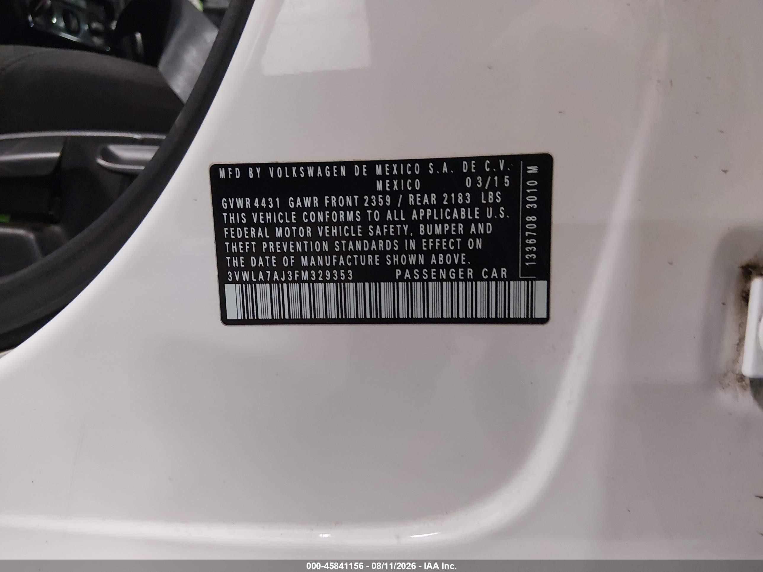 2015 Volkswagen Jetta 2.0l Tdi S White vin: 3VWLA7AJ3FM329353