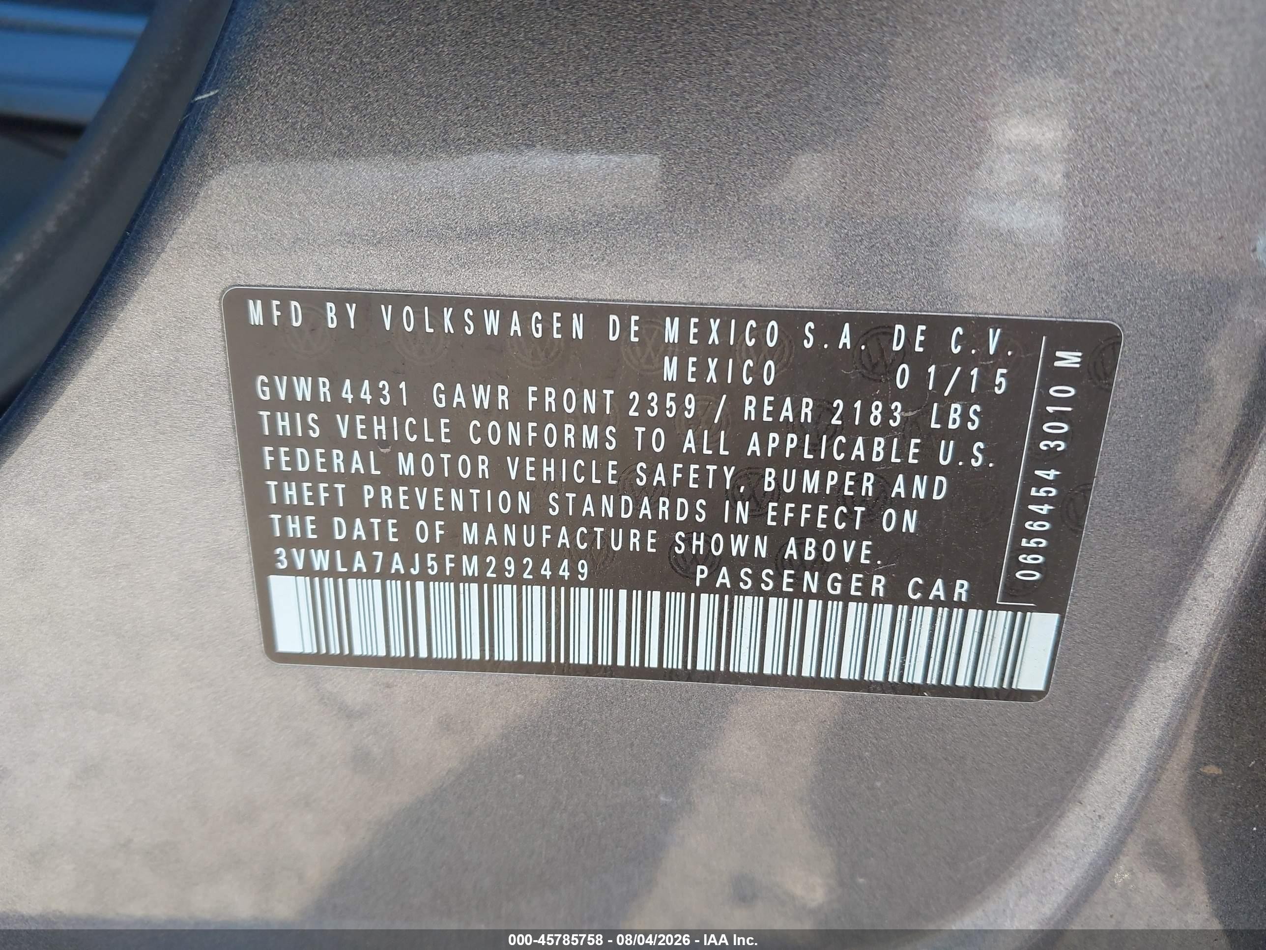 2015 Volkswagen Jetta 2.0l Tdi Se Серый vin: 3VWLA7AJ5FM292449
